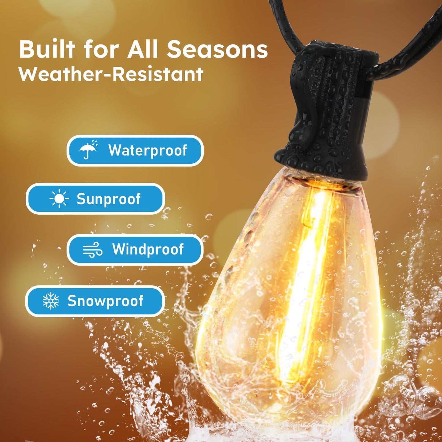 GvvooHome S11 LED Outdoor String Lights 100FT, Shatterproof & Waterproof Patio Lights with 32 Plastic Bulbs for Porch, Deck, Garden, Backyard