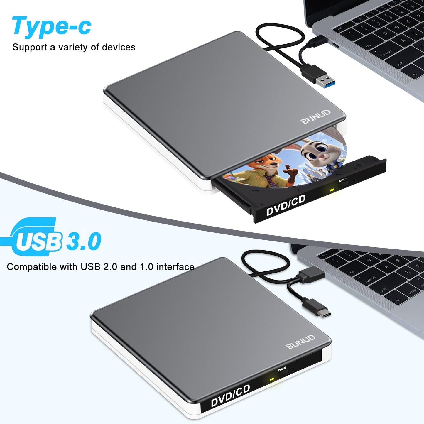 External DVD Drive, USB C Superdrive for Apple USB 3.0 DVD Burner Reader for Mac, Portable CD +/-RW Drive External DVD Player for Laptop MacBook