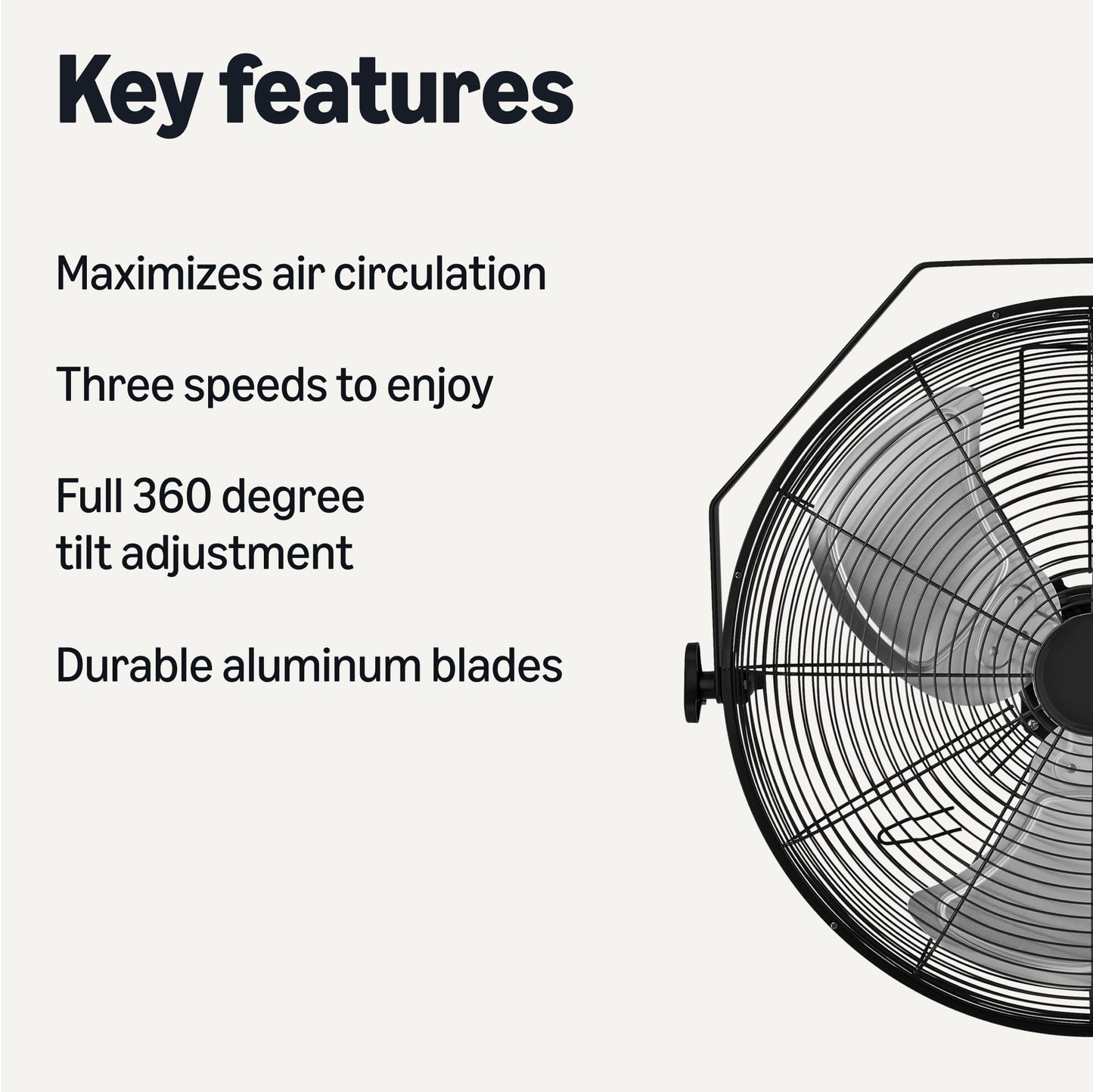 Amazon Basics 18" Indoor Wall-Mounted Industrial Fan with Three Speeds, High CFM, Heavy-Duty Metal Blades, Tilt Head, for Commercial Use, Warehouse