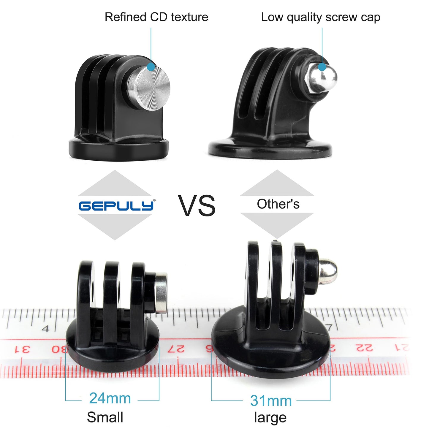 GEPULY 6PCS Mini Tripod Mount Adapter, Anti-Rust 316 Stainless Steel, 1/4-20 Thumbscrew for GoPro 13/12/11/10/9, DJI OSMO AKASO Insta360 Action Camera