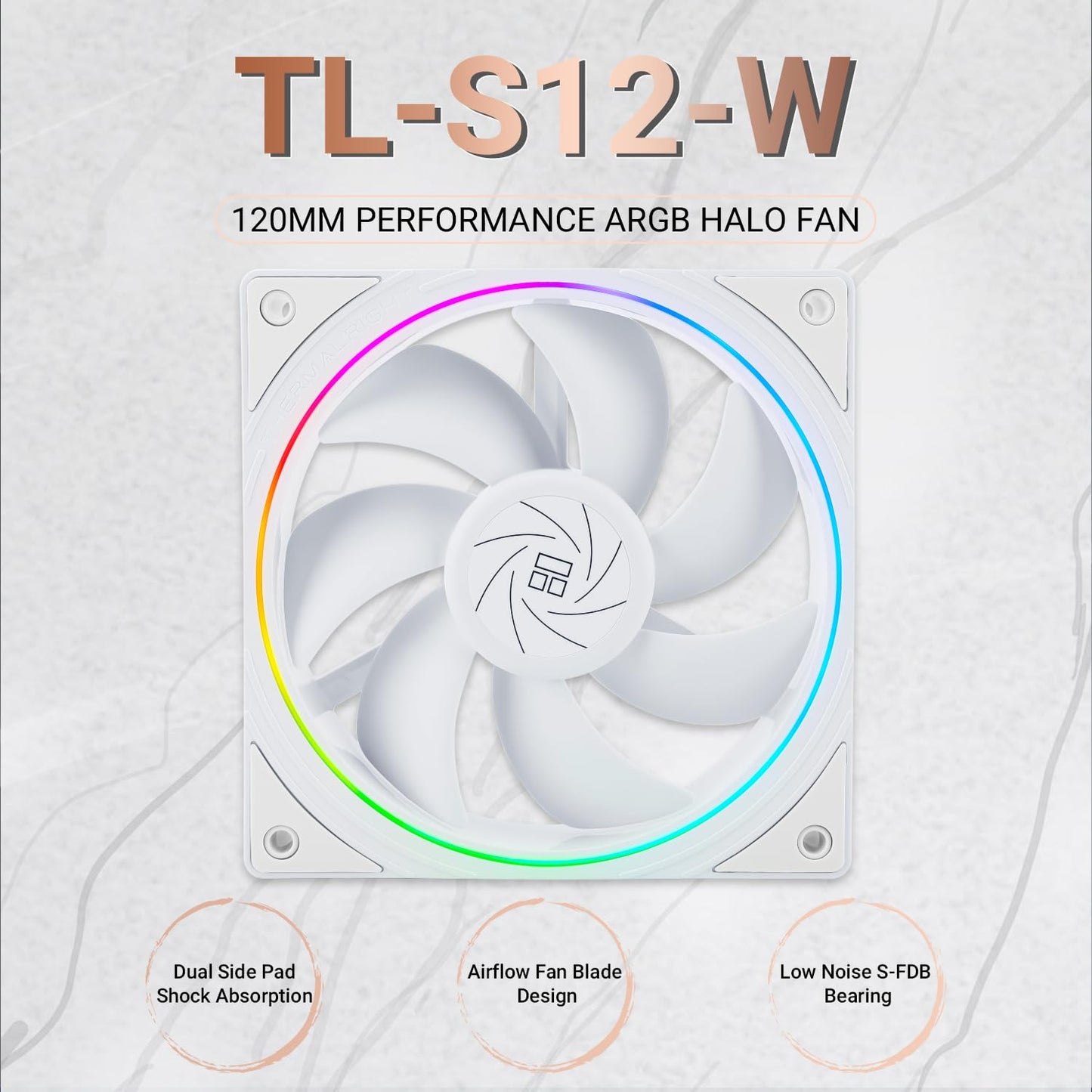Thermalright TL-S12W CPU Fan 120mm case Cooler Fan, ARGB 5V 3-pin and 4-pin PWM Silent Computer Fan, fine Aperture Light Effect for case CPU Liquid