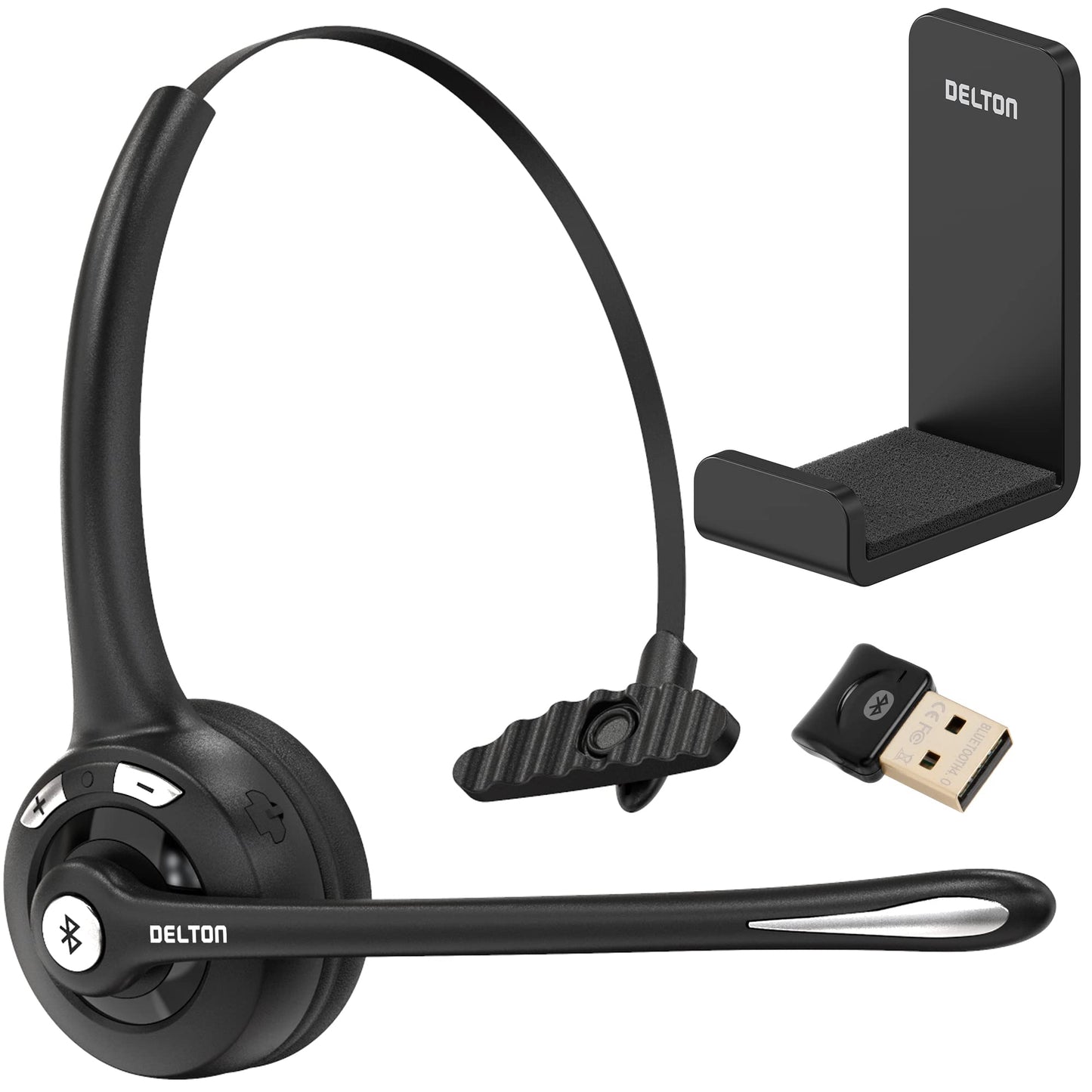Delton Wireless Computer Headset with USB Dongle and Hook, Bluetooth Headset with Noise Canceling Mic, 15 Hrs talk time, Wireless Headset…