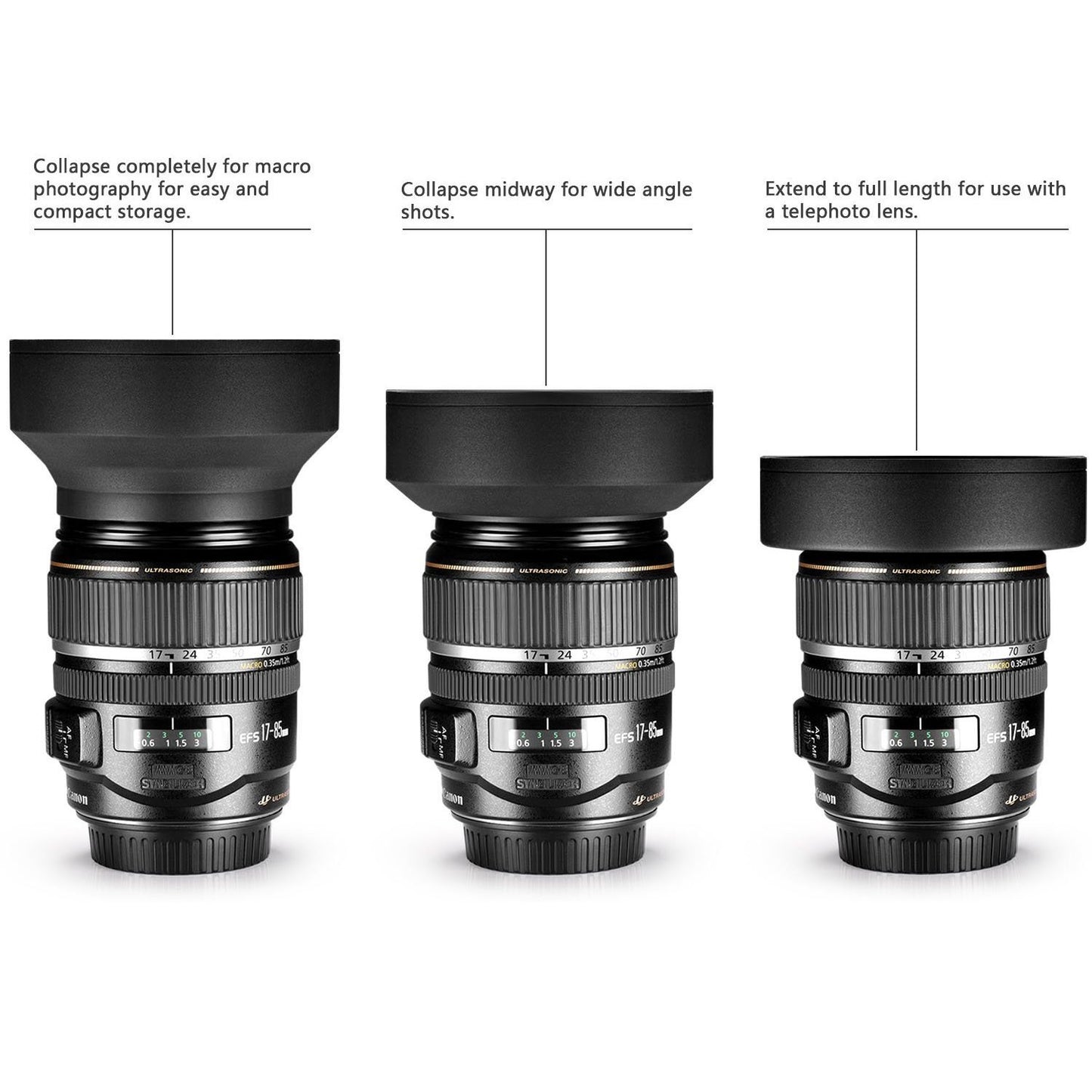 3 Piece Filter Kit (UV-CPL-FLD) + Tulip Lens Hood + Soft Rubber Hood + Lens Cap + for Select Canon, Nikon, Sony, Olympus, Panasonic, Fuji, Sigma SLR