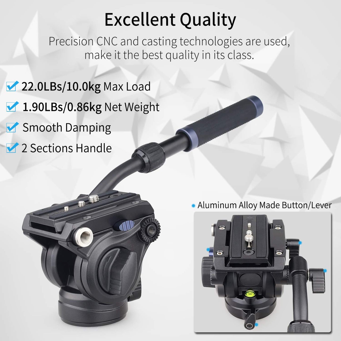 Video Camera Tripod Fluid Head-INNOREL F60,Professional Drag Pan Panoramic Fluid Head with 1/4" and 3/8" Screws Sliding Plate for DSLR