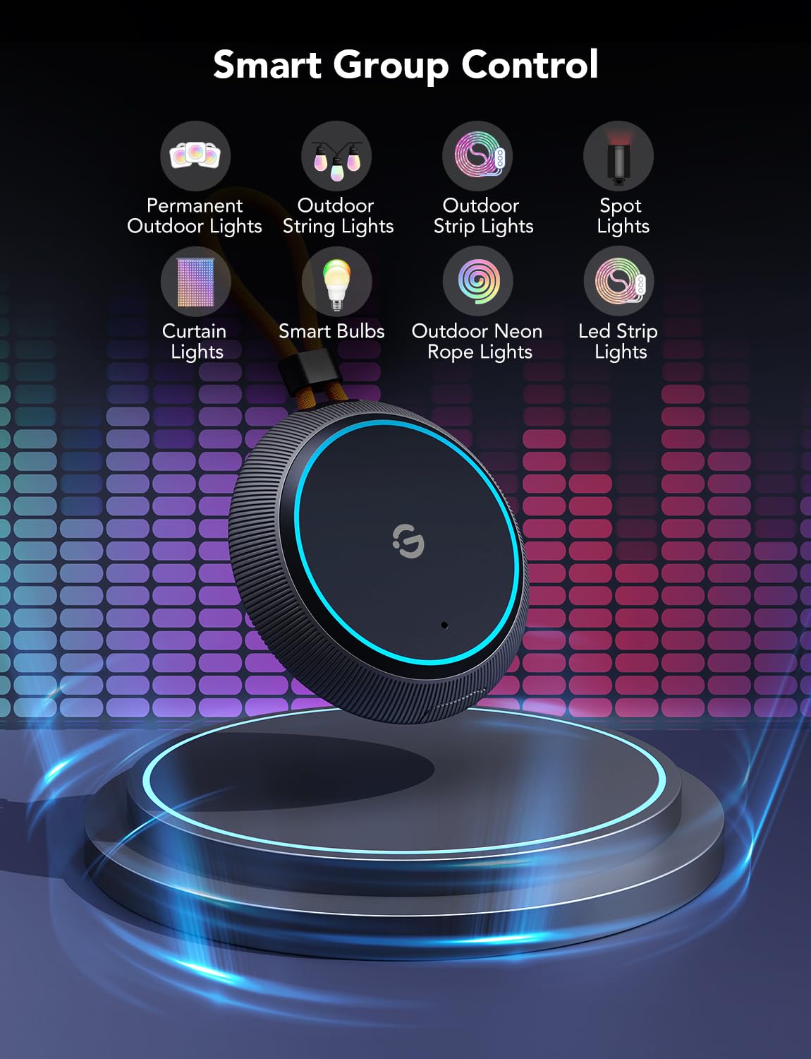 Govee Outdoor Light Show Box, 22 Music Modes and 20 Scene Modes, Bluetooth Smart Group Control 10 Devices, IP65 Waterproof, Battery Powered, USB