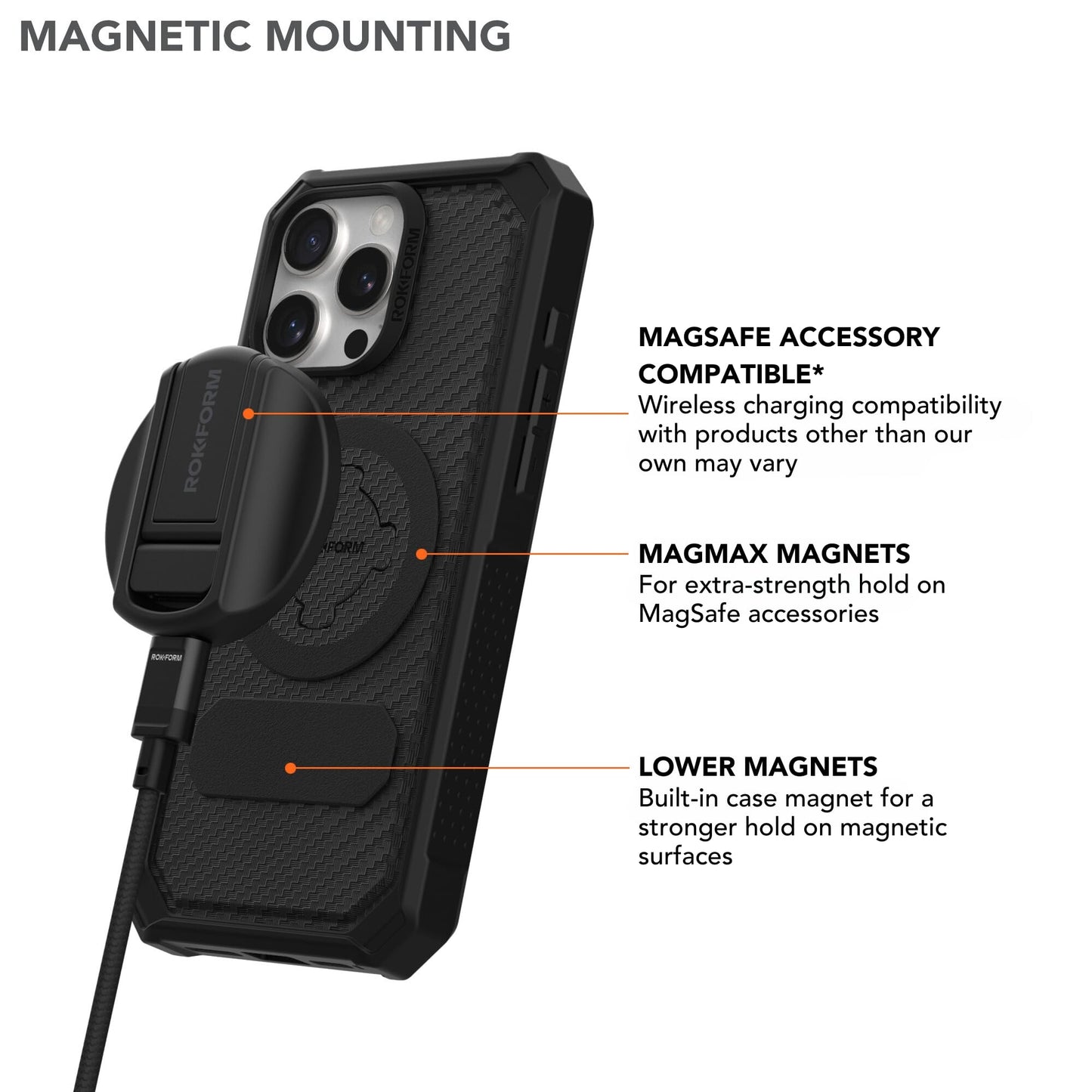 ROKFORM Rugged Case for iPhone 16 Pro Max, Magentic + RokLock (Black)