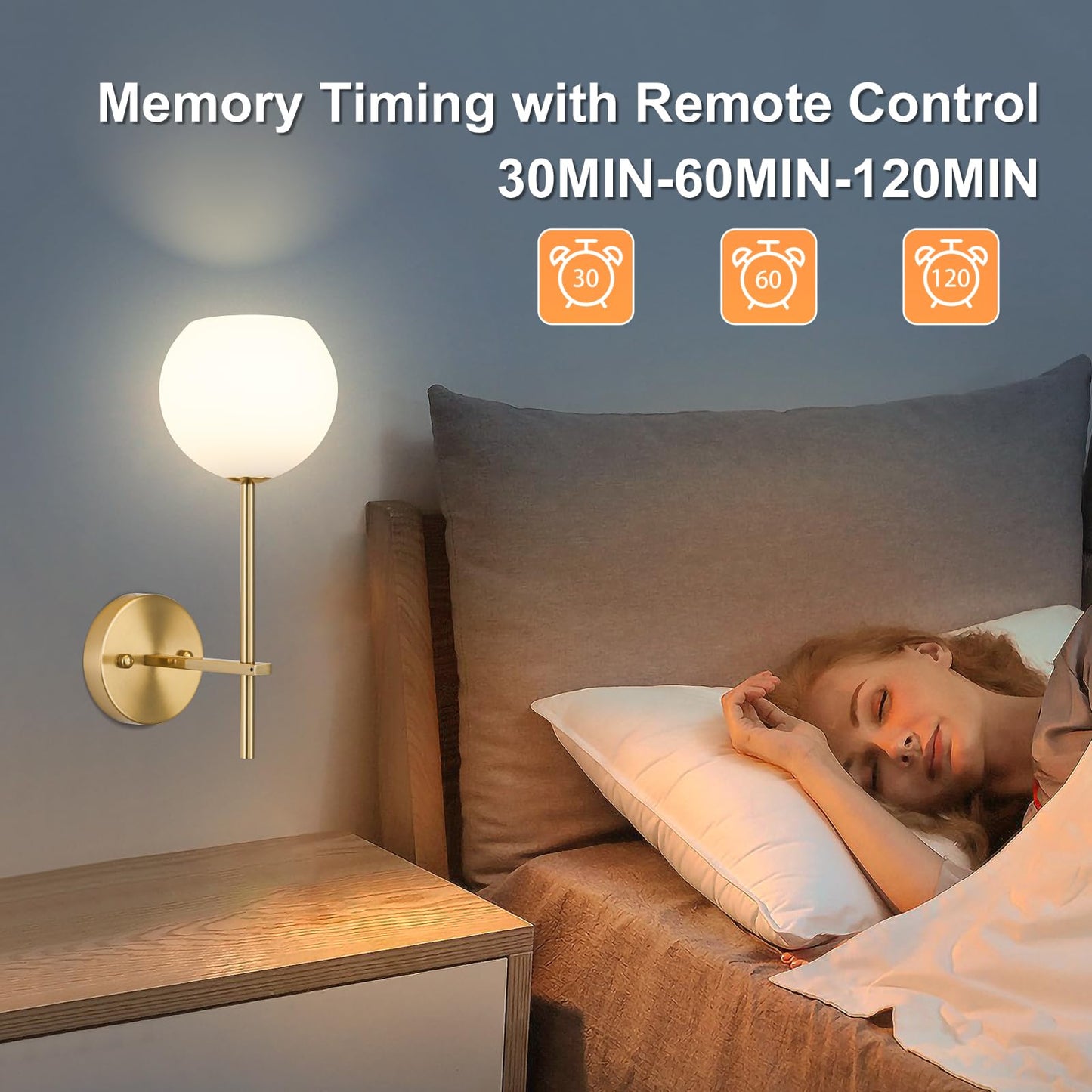 Gold Battery Operated Wall Sconces Set of 2, Rechargeable Wireless Wall Lights with Milky White Frosted Glass Shade, 12 RGB and 3CCT Dimmable, Wall