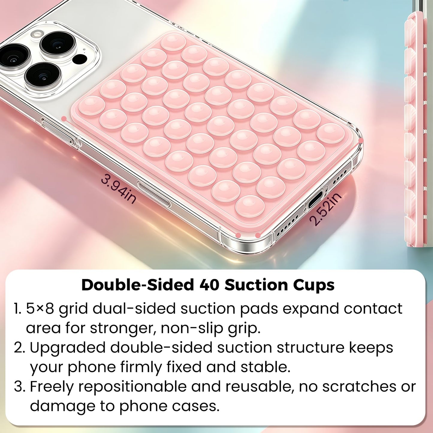 Anteel 2026 Upgraded 2 Pack Silicone Suction Cup Phone Case Mount Double Sided, Non Slip Phone Accessories, Hands-Free Strong Grip Silicon Phone
