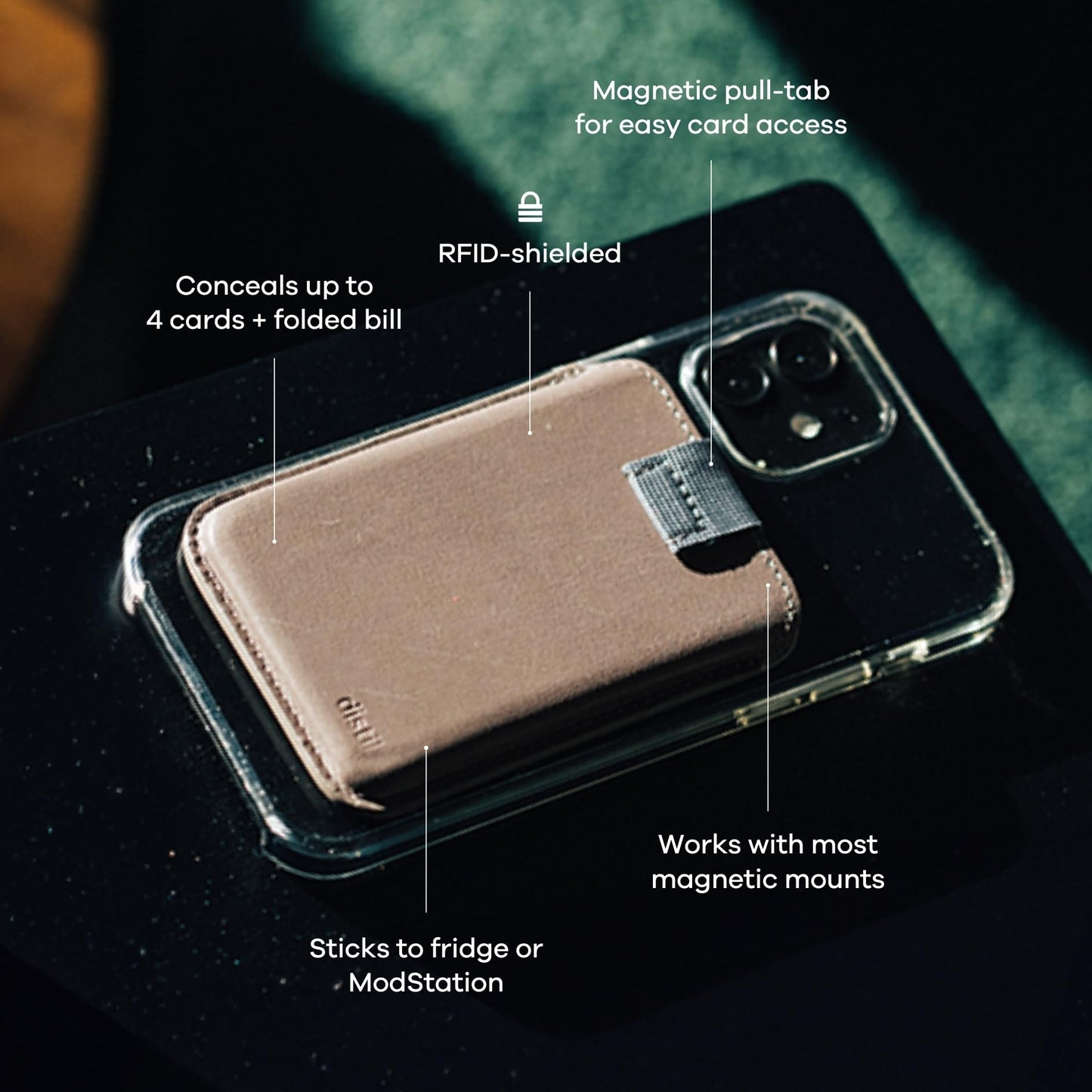 Distil Union Wally Junior | Apple MagSafe-Compatible Wallet, Leather Card Holder for iPhone, with Quick Access Pull-Tab
