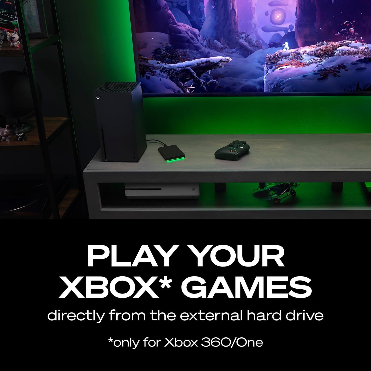 Seagate Game Drive for Xbox 5 TB External Hard Drive Portable HDD - USB 3.2 Gen 1, Black with Built-in Green LED bar, Xbox Certified, 3 Year Rescue