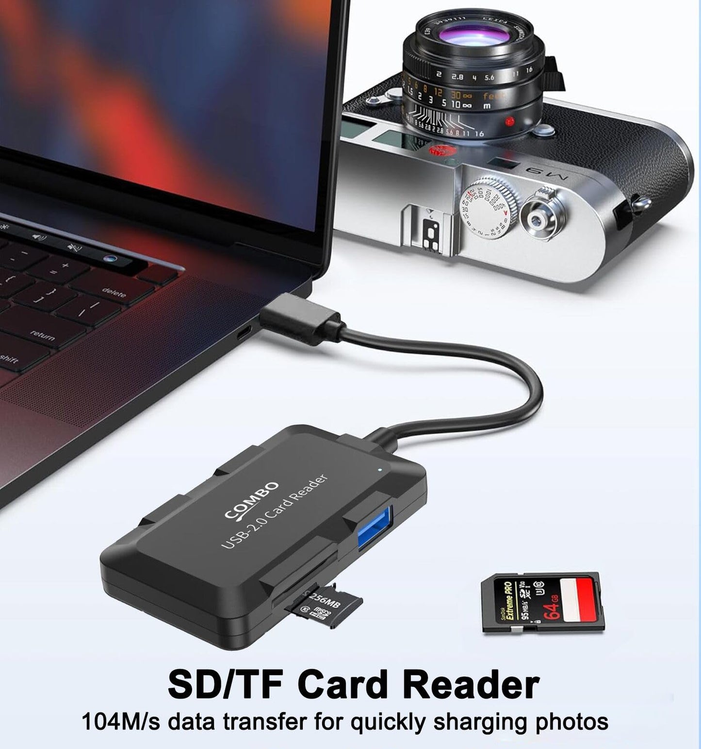 5 in 1 USB Hub with SD/TF Card Reader, USB Extender with 3 USB-A Ports for Laptop, PC, Desktop, Mouse, Keyboard, Projector and More(Black/3.3FT Cable)