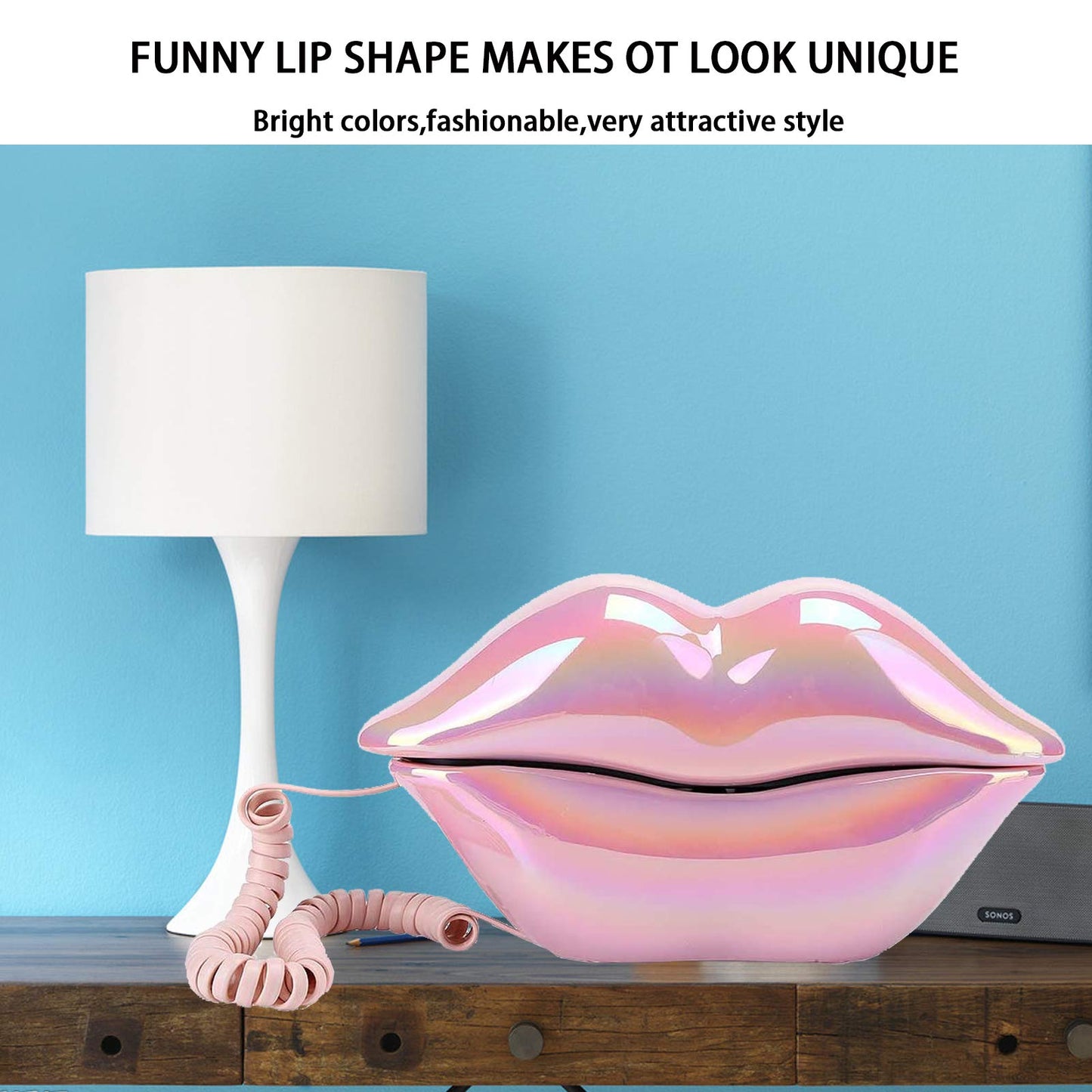 Advanced Home Telephone, Interesting Mouth Lip-Shaped , Funny Pink Lip Plastic Telephone Cable, Wire Phone Home Decoration, A for Friends or Families