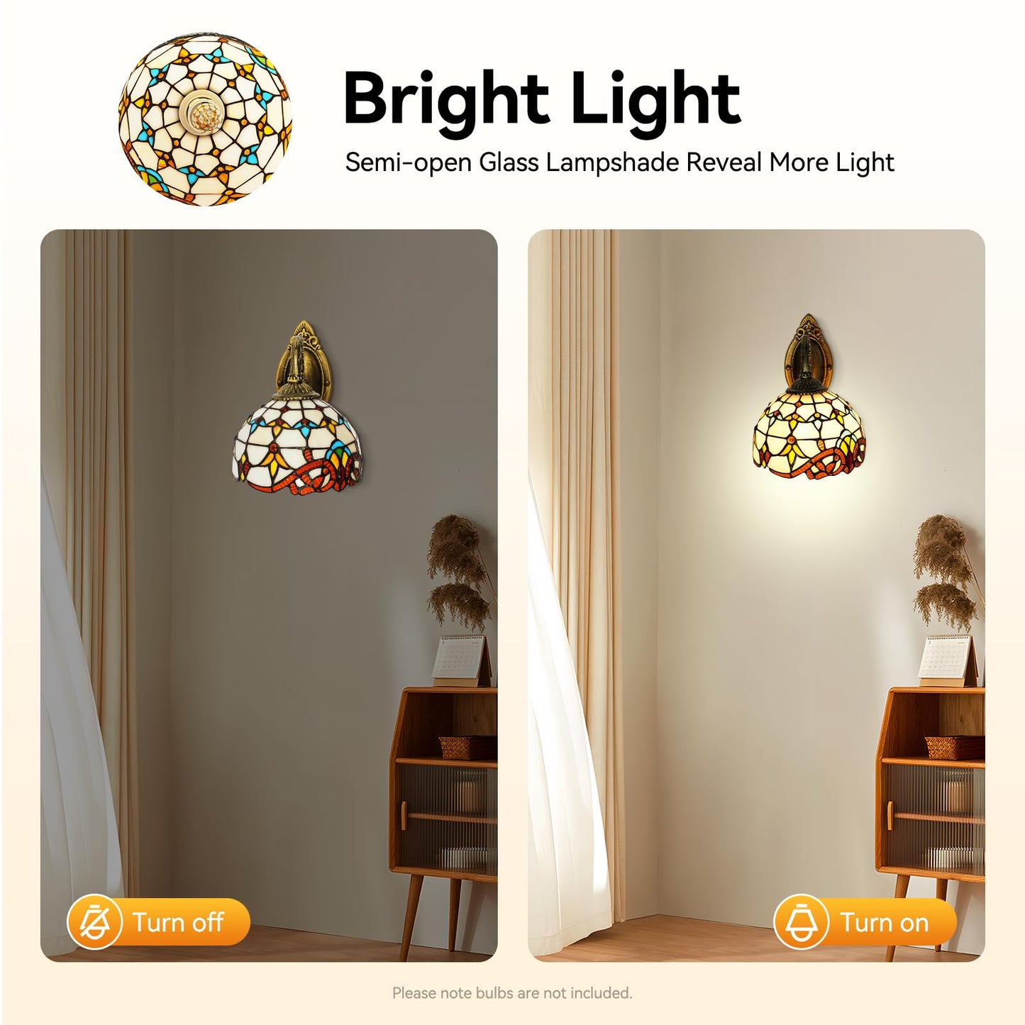 Tiardocge Tiffany Wall Lights, Stained Glass Wall Lamp, Bathroom Wall Sconce Light Retro Fixture, Antique Style Stained Glass Wall for Hallway