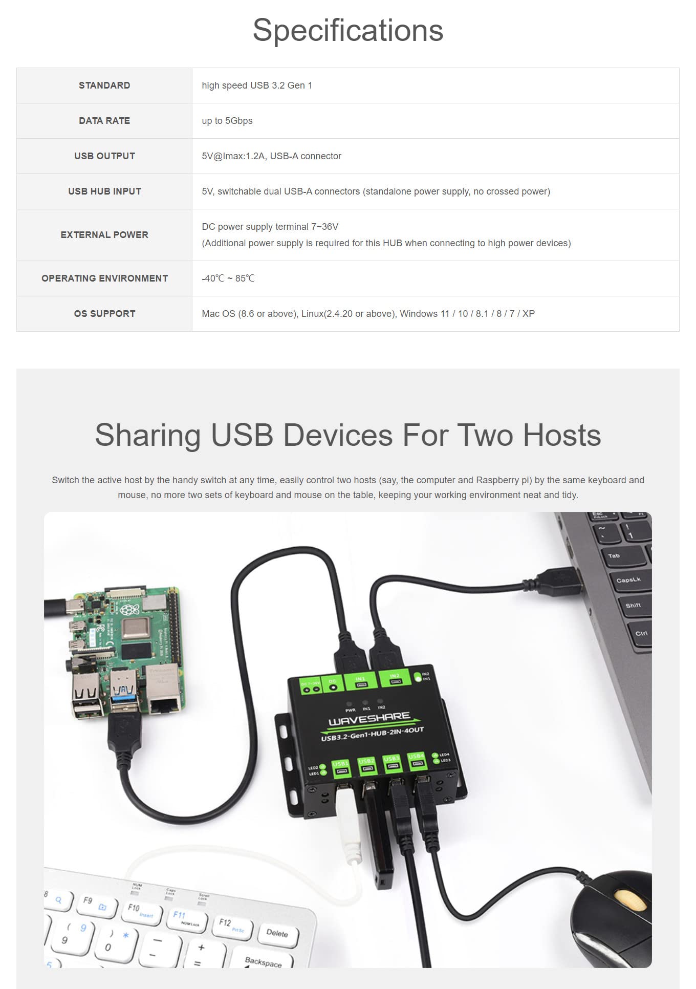 Industrial Grade USB 3.2 HUB, Switchable Dual Hosts, Multi Protections, Extending 4X USB Ports, 2 in 4 Out, Multi OS