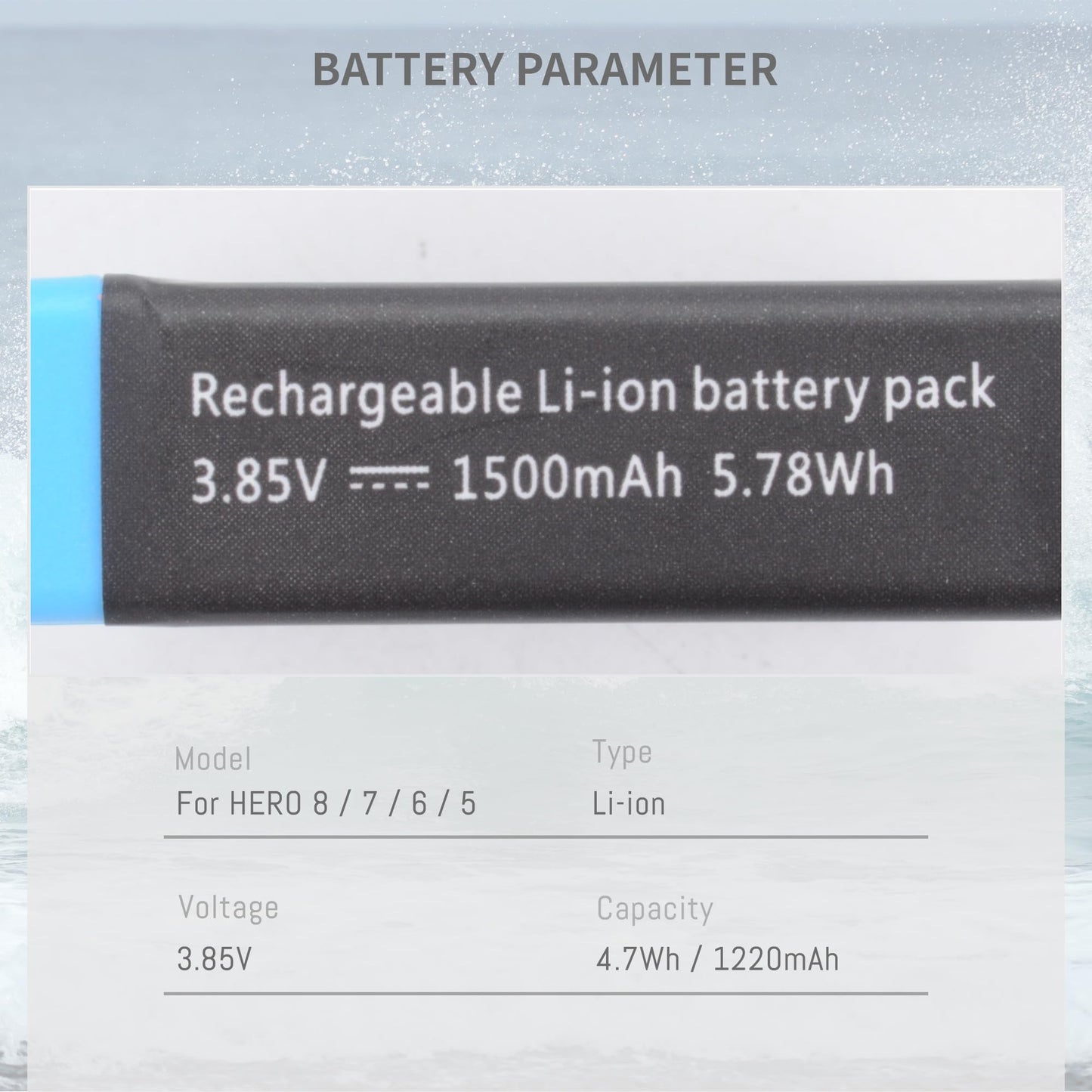 1500mAh 2-Pack Battery Compatible for Hero 8/7/6/5 Black Official, Compatible with Hero 2018, AHDBT-801,AHDBT-501, 601-27537-000, 601-10197-000