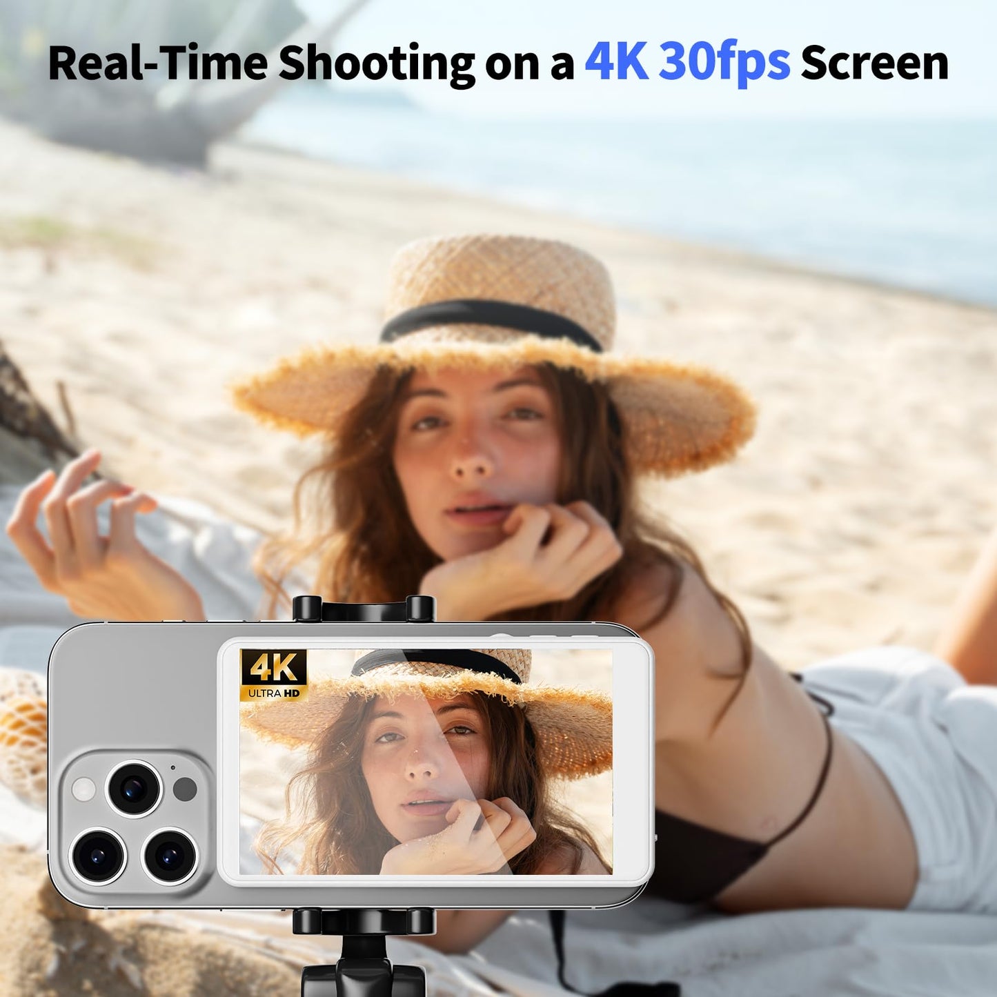 FMC Vlogging kit for iPhone, Selfie Monitor Screen Phone Vlog Support 4K 30fps Wireless Connection Magnetic Screen Mirroring Using Back Camera