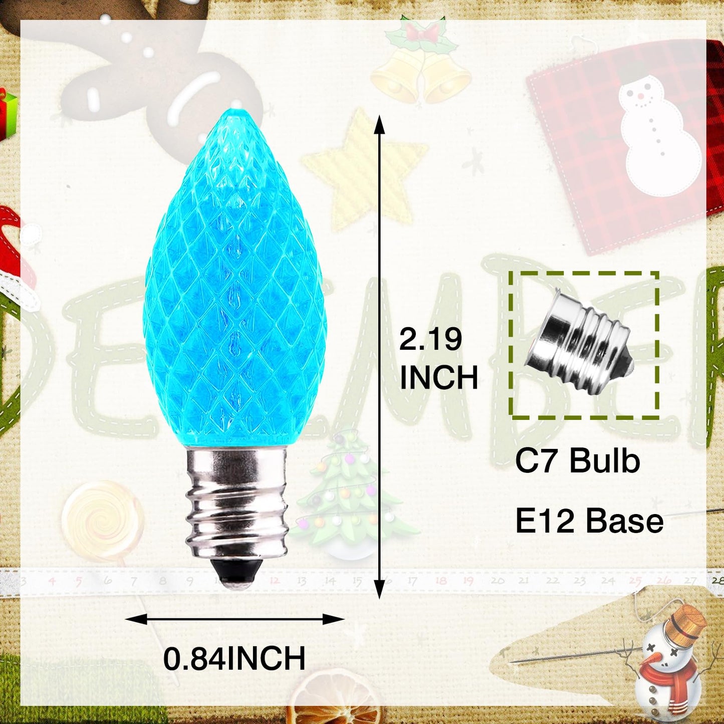 Jawtach C7 LED Christmas Light Bulbs - 25 Pack C7 LED Bulbs Blue - 0.5W for Outdoor String Lights, Holiday Decoration