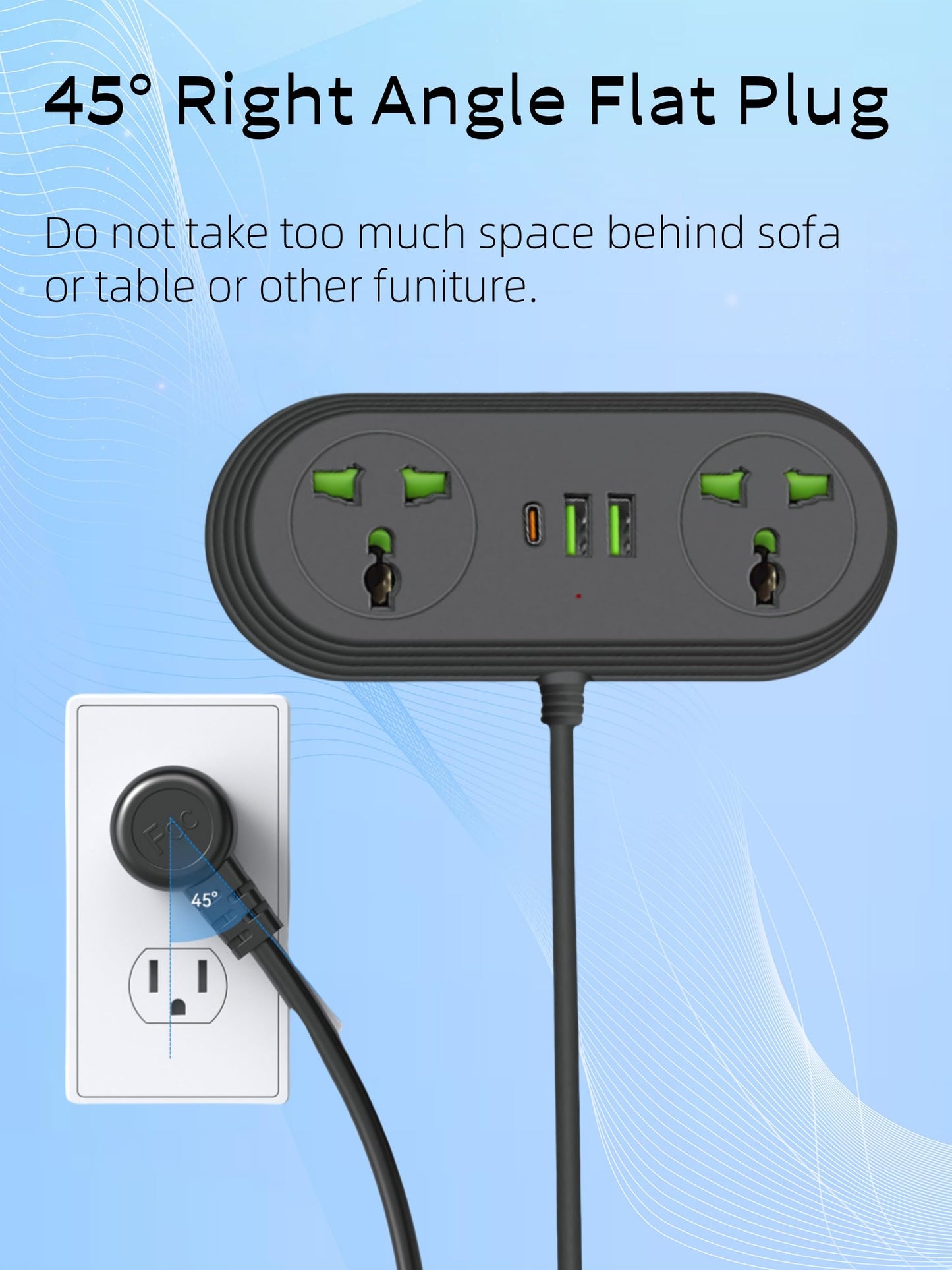 Travel Plug Adapter, COOFINE Universal Power Strip with 2 AC Outlets, 3 USB Ports (1 USB C), 110-240v, 6ft International Power Adapter with Portable