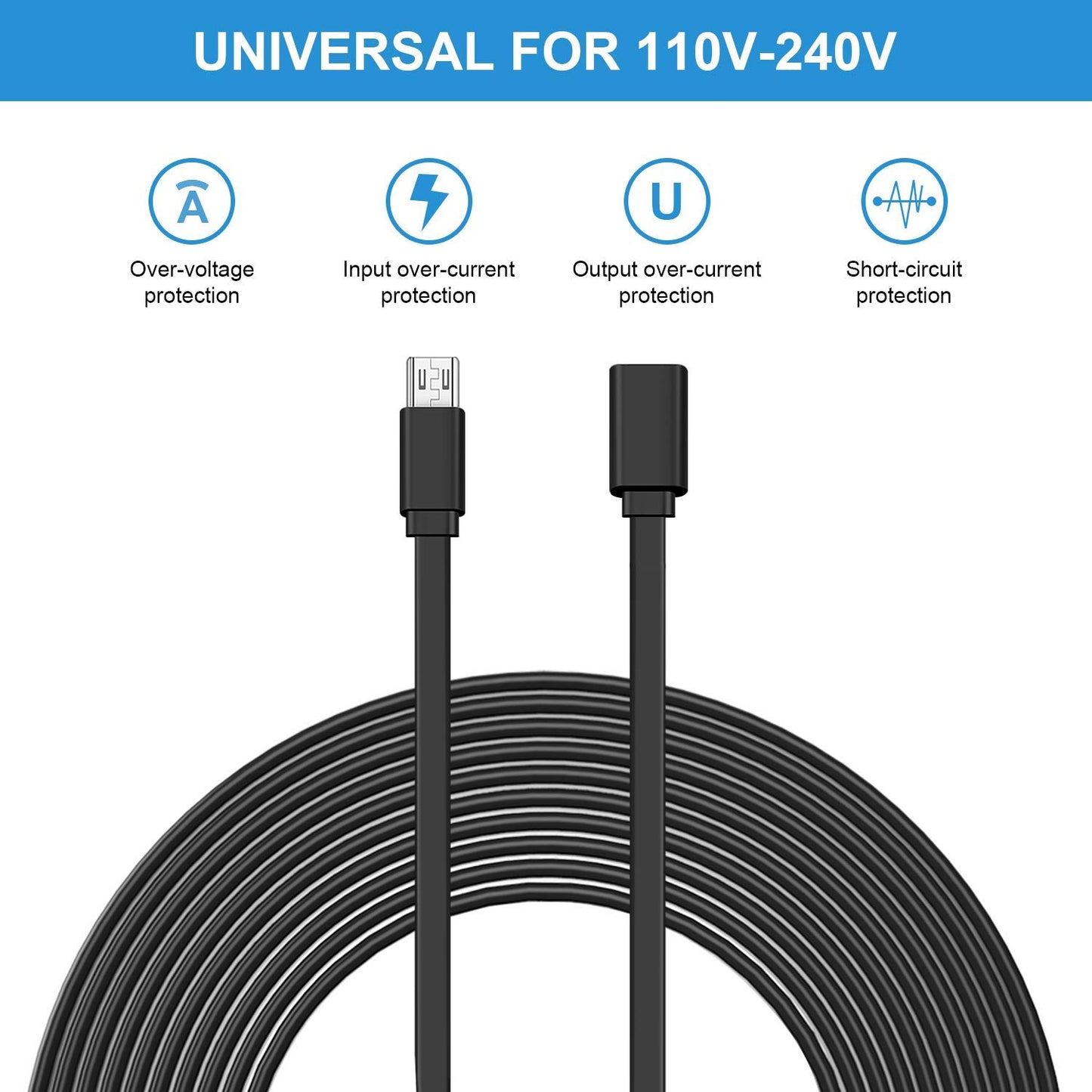 Sumind 2 Pack Micro USB Extension Cable 10 ft/ 3 Meters Male to Female Extender Cord Compatible with Wireless Security Camera Flat Power Cable, Cable
