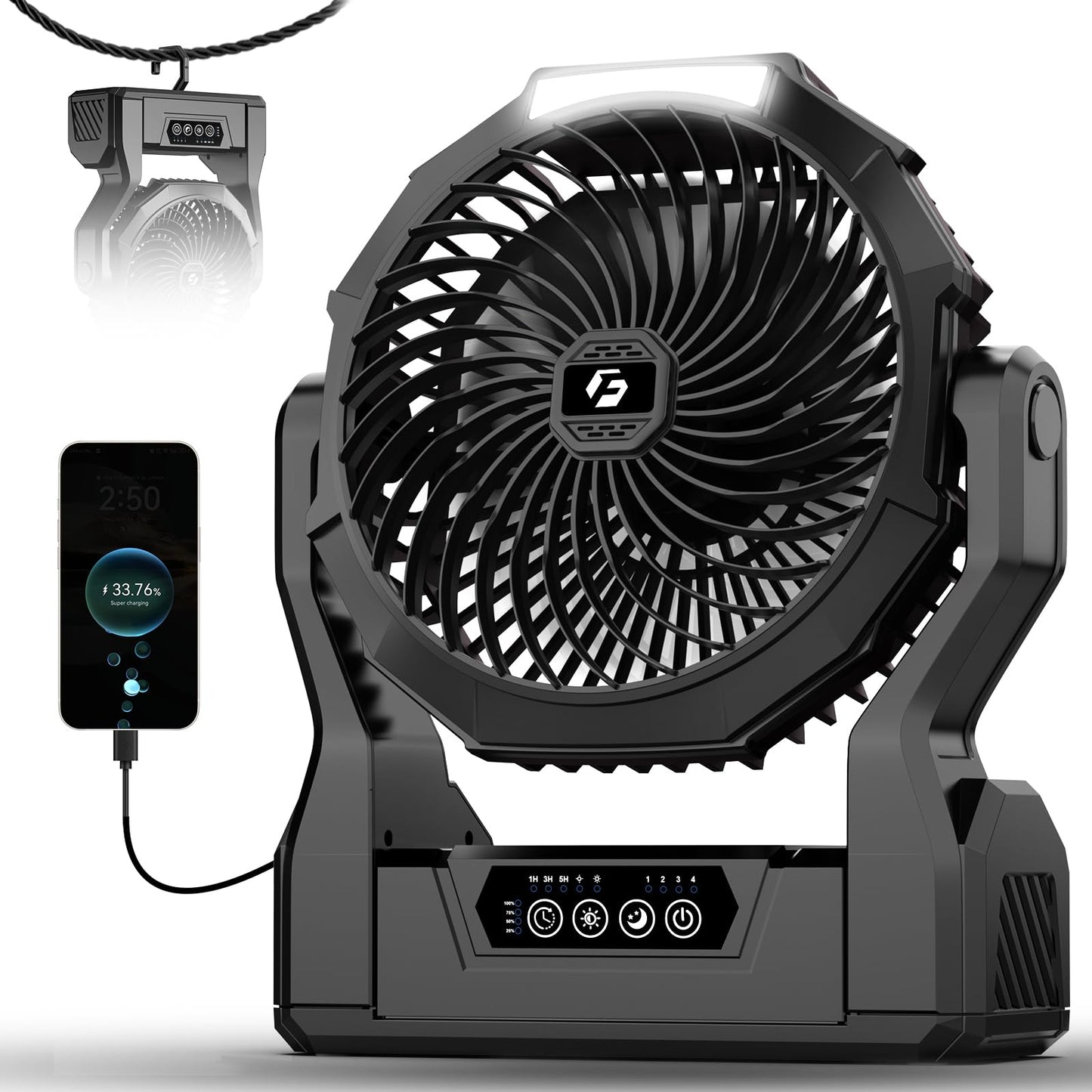 XZK 24000mAh Rechargeable Camping Fan, Battery Powered Portable Travel Fan