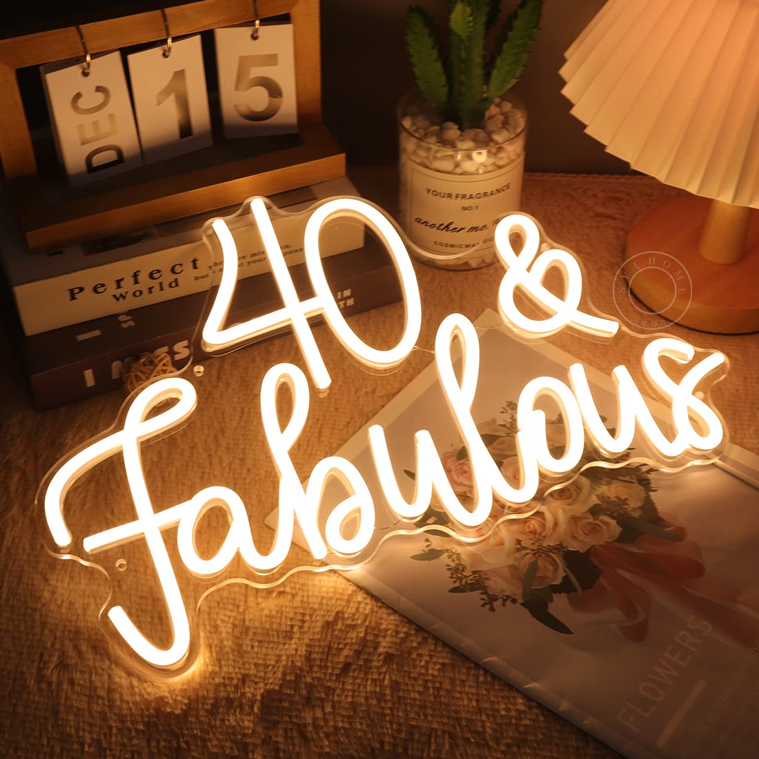 SYLHOME LED Neon Light Sign 40 & Fabulous Cheers To Forty Years Old Birthday Party Wall Decor Sign Bedroom Living Room Sign Backdrop Happy 40th