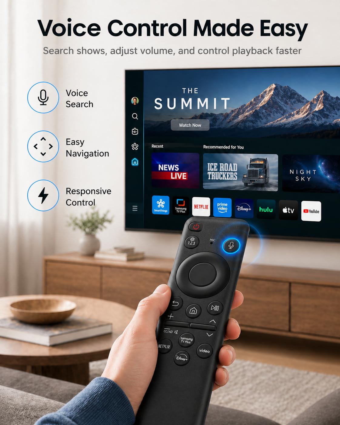 HSHONG BN59-01455A Voice Remote Control Replacement for Samsung Smart TVs, Compatible with QLED OLED Frame TV S95C S90C S95D S90D LS03D Q60 Q70 Q80