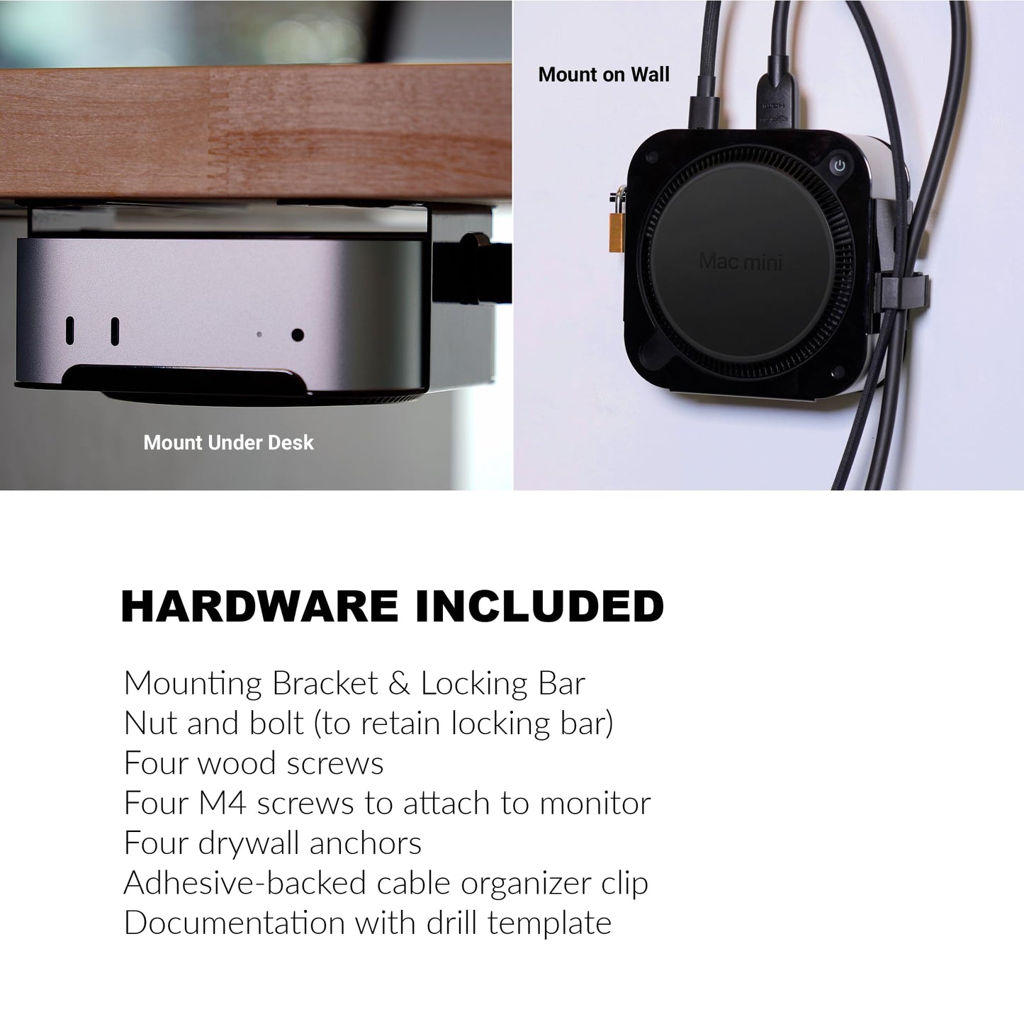 Sonnet MacCuff mini (2024+) Steel Mounting Bracket for 2024 Mac mini for Under Desk, Wall & VESA Monitor Mount - Padlock Compatible
