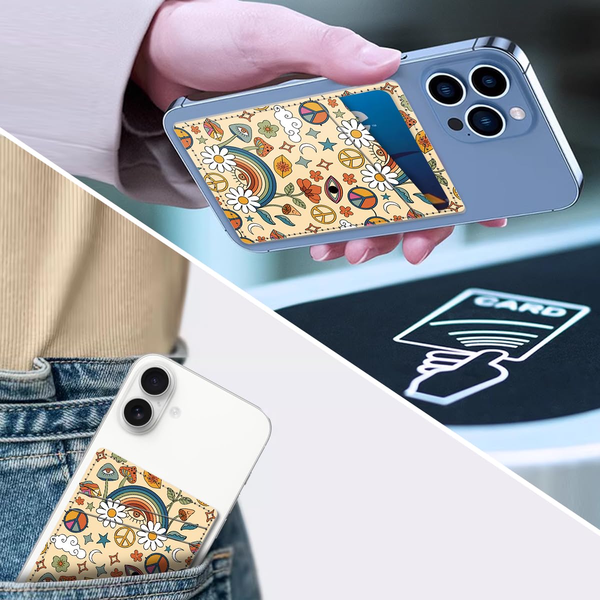 Aeltrp Phone Card Holder, Dual Pocket Leather Phone Wallet Adhesive Stick On, Cute Card Holder, Credit Card Holder for Phone Case Compatible with Most