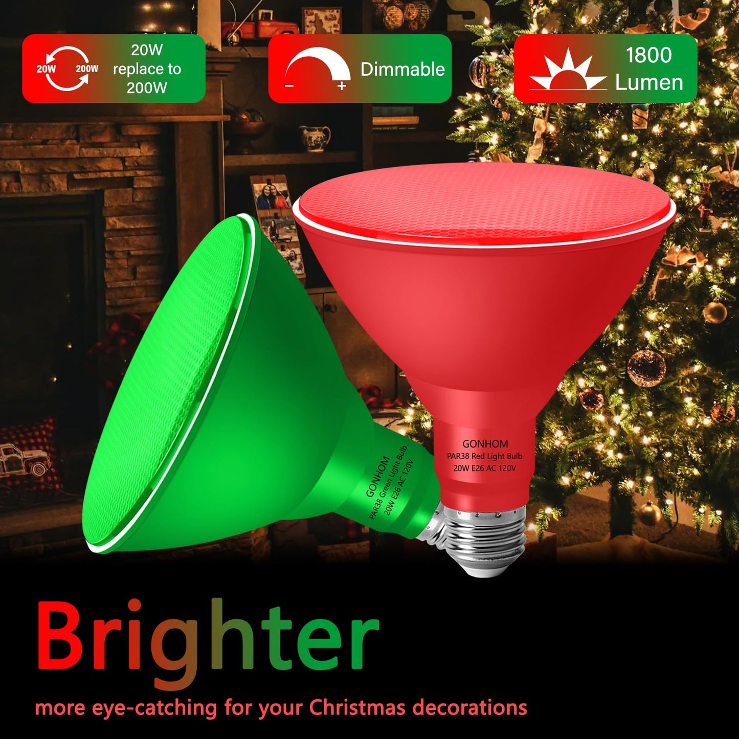 Gonhom PAR38 Flood Lights Outdoor,Dimmable LED Flood Light Bulbs,20W(Equivalent to 200W),E26 Base,Outdoor Porch,Holiday Lighting,LED Flood Light Bulb