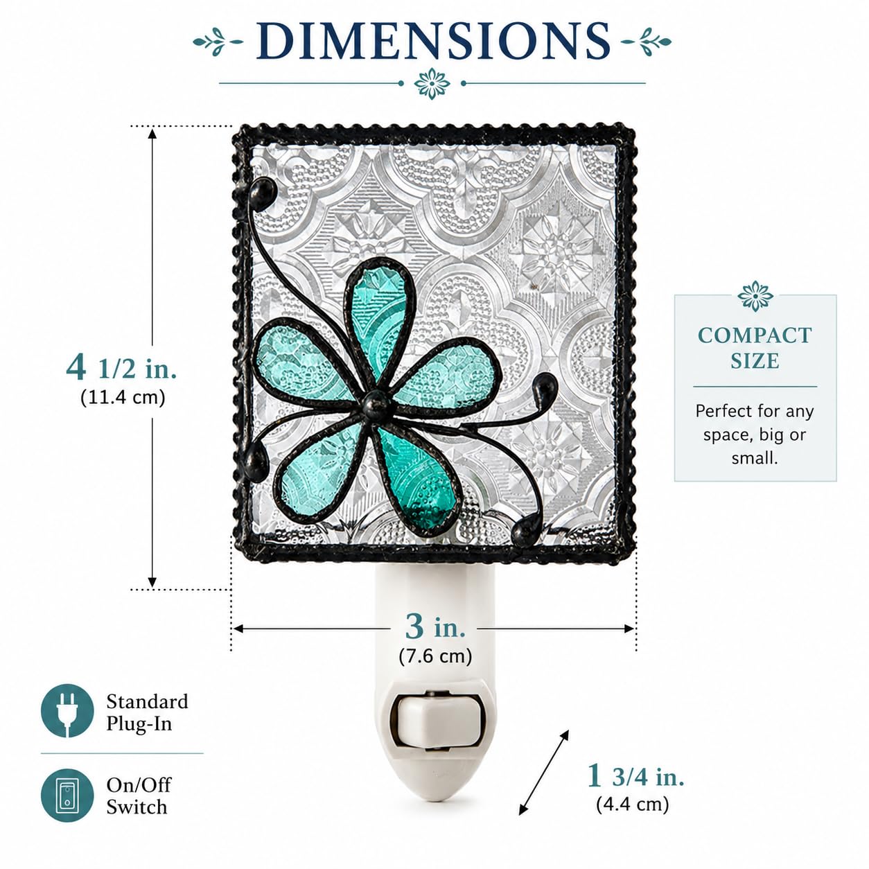 J Devlin Glass Art Flower Stained Glass Night Light, Turquoise Blue, Plug in nightlight for Bedroom/Bathroom/Stairway/Hallway Home Decor NTL 129-3
