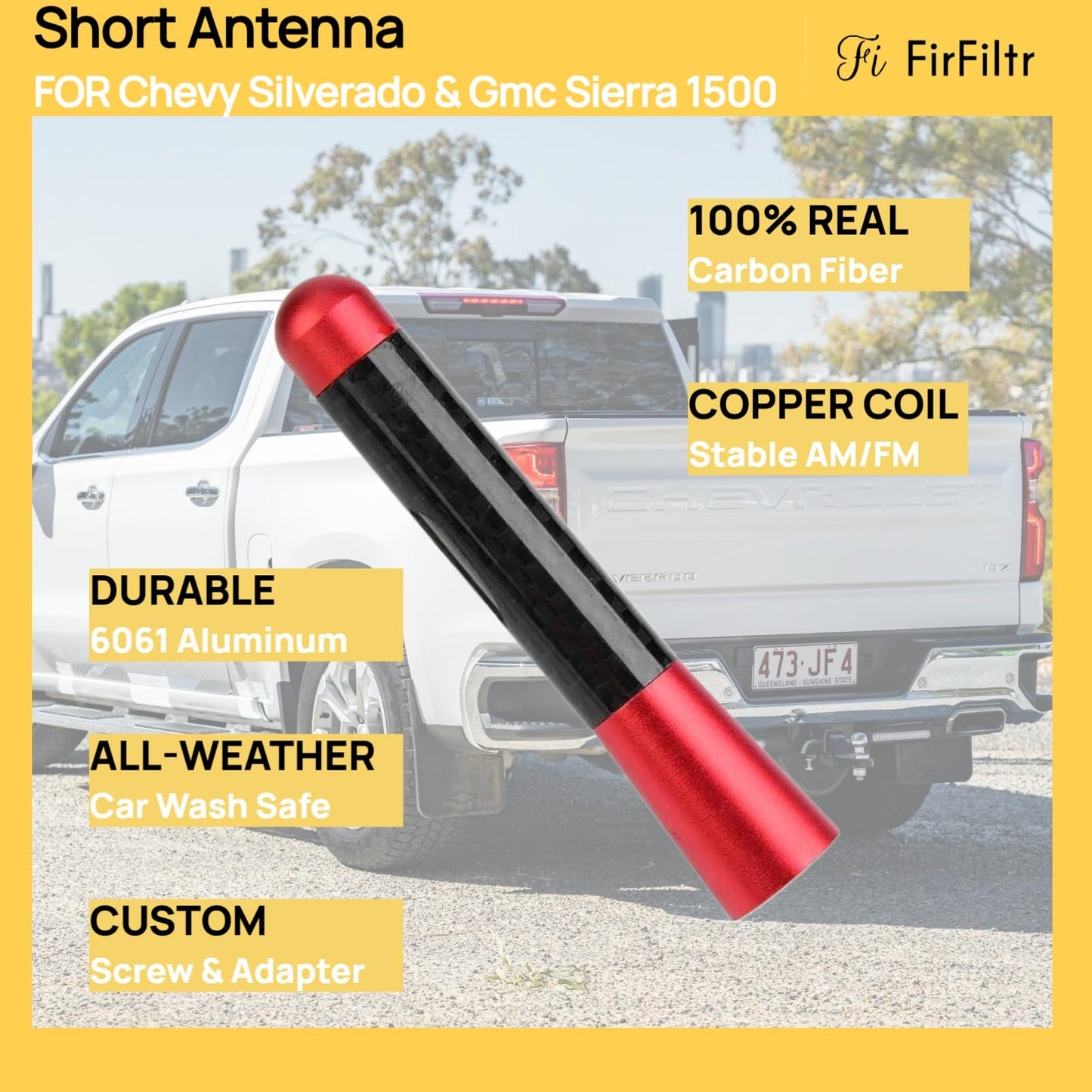Carbon Fiber Truck Antenna for Chevy Silverado 1500 2500 3500 & GMC Sierra 1999-2025 2026,Chevy Silverado Antenna Truck Accessories,Short Car Video