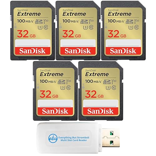 SanDisk Extreme 32GB SD Card (5 Pack) Memory Cards for Works with Digital Camera, Computer, Trail Cameras (SDSDXVT-032G-GNCIN) Bundle with (1)