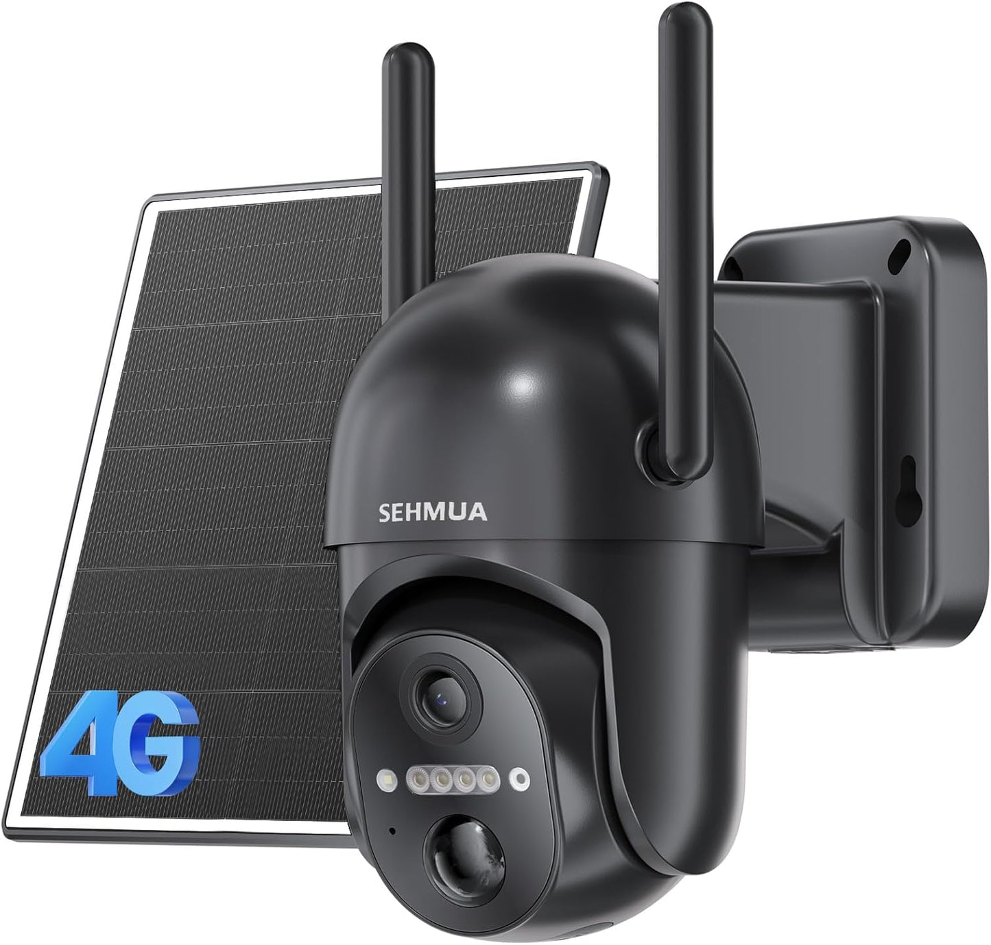 SEHMUA 4G LTE Cellular Solar Security Camera Wireless Outdoor, No WiFi Solar Powered Camera, 360° Live View, 2K Color Night Vision, PIR Motion Sensor