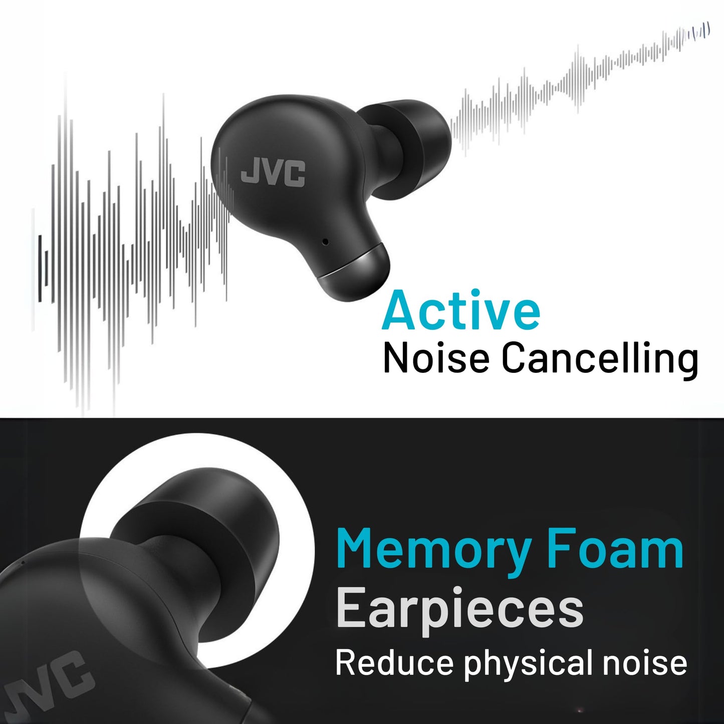JVC Active Noise Cancelling True Wireless Earbuds - Bluetooth 5.3 with ANC - Comfortable Fit with S/M/L Silicon & Memory Foam Earpieces - IPX4 Water…