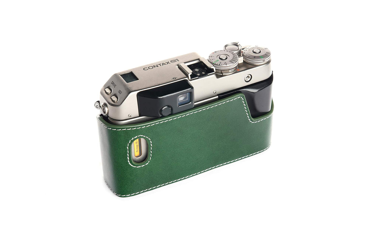 Contax G1 Case, BolinUS Handmade Genuine Real Leather Half Camera Case Bag Cover for Contax G1 Camera with Hand Strap (Green)