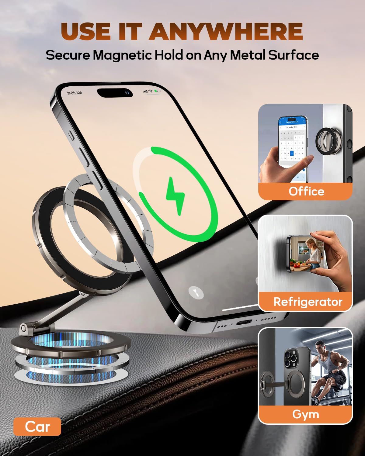 UBeesize Magsafe Phone Ring Stand, Portable Magnetic Phone Grip and Double Side Holder for Desk, Travel, Kitchen, Gym, Kickstand for iPhone