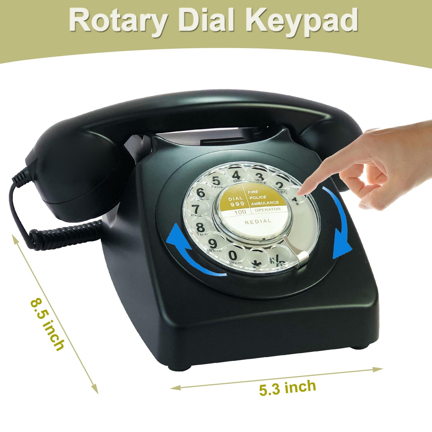 Benotek Black Landline Phone Corded Rotary Dial Telephones 1980'S Classic Old Style Retro Desk Phone Home Office School Hotel