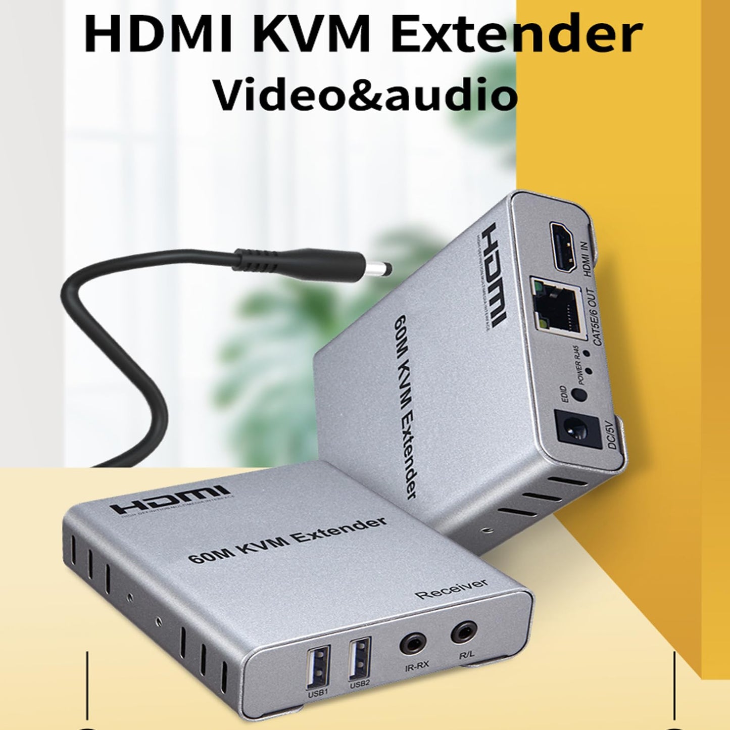 196FT HDMI KVM USB Extender with Loop Out and IR Control, BolAAzuL HDMI KVM Extender Kit Balun 1080P 60Hz Over Cat5e/6 Ethernet Cable for USB Keyboard
