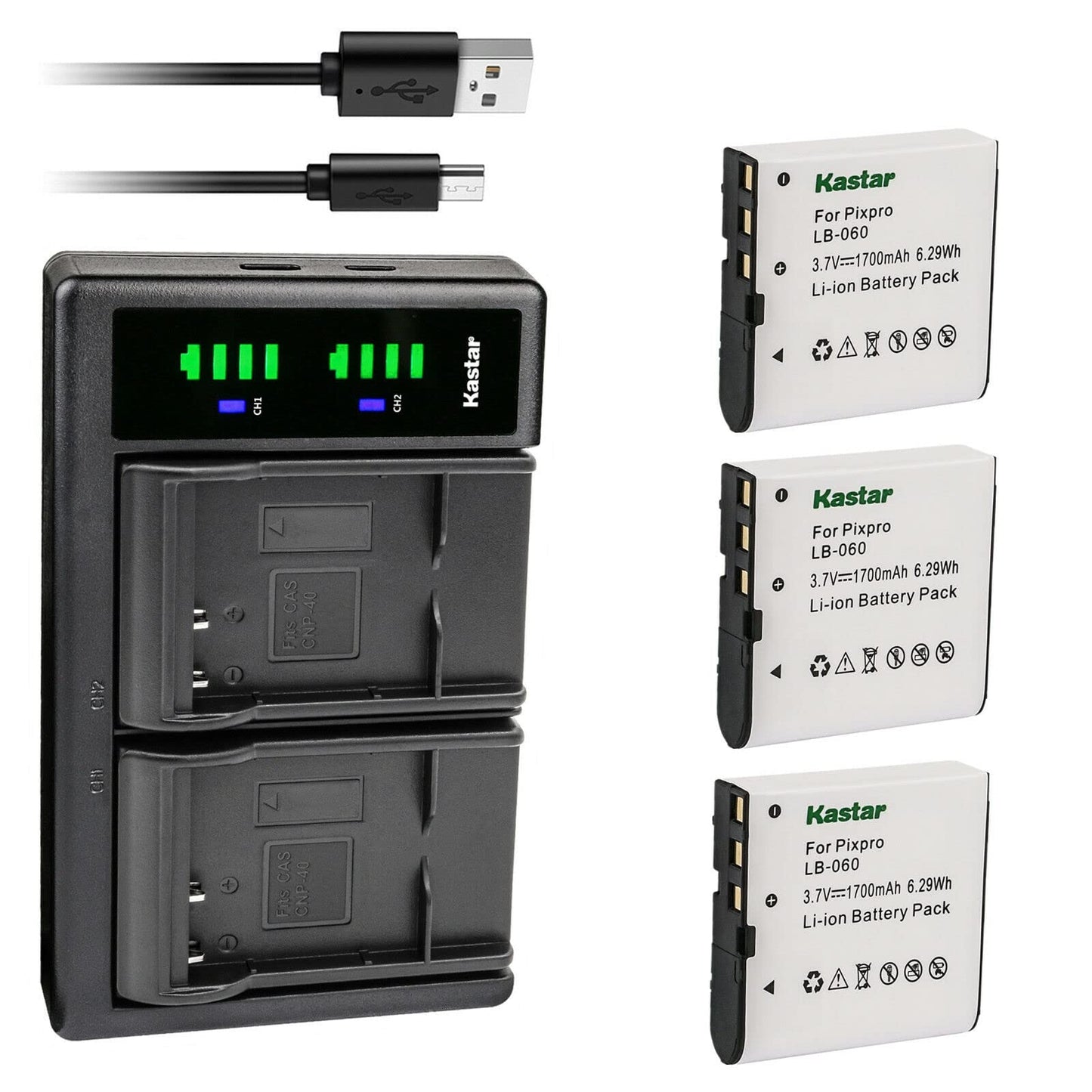Kastar 3-Pack Battery and LTD2 USB Charger Replacement for VJIANGER 4K Digital Camera, 4K WiFi Digital Camera, 1080P Camcorder, 1080P Video Camera