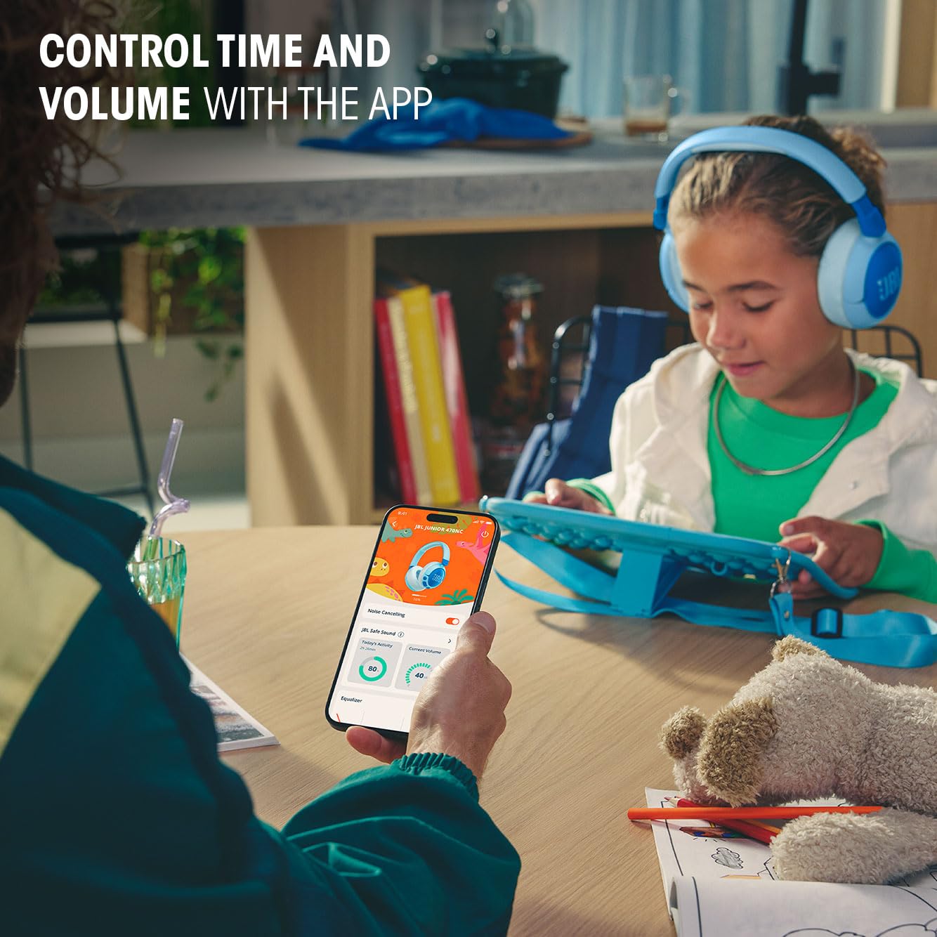 JBL Junior 470NC - Wireless Over-Ear Noise Cancelling Kids Headphones with JBL Safe Sound (<85dB), Fit for Kids, Parental Control with Customizable