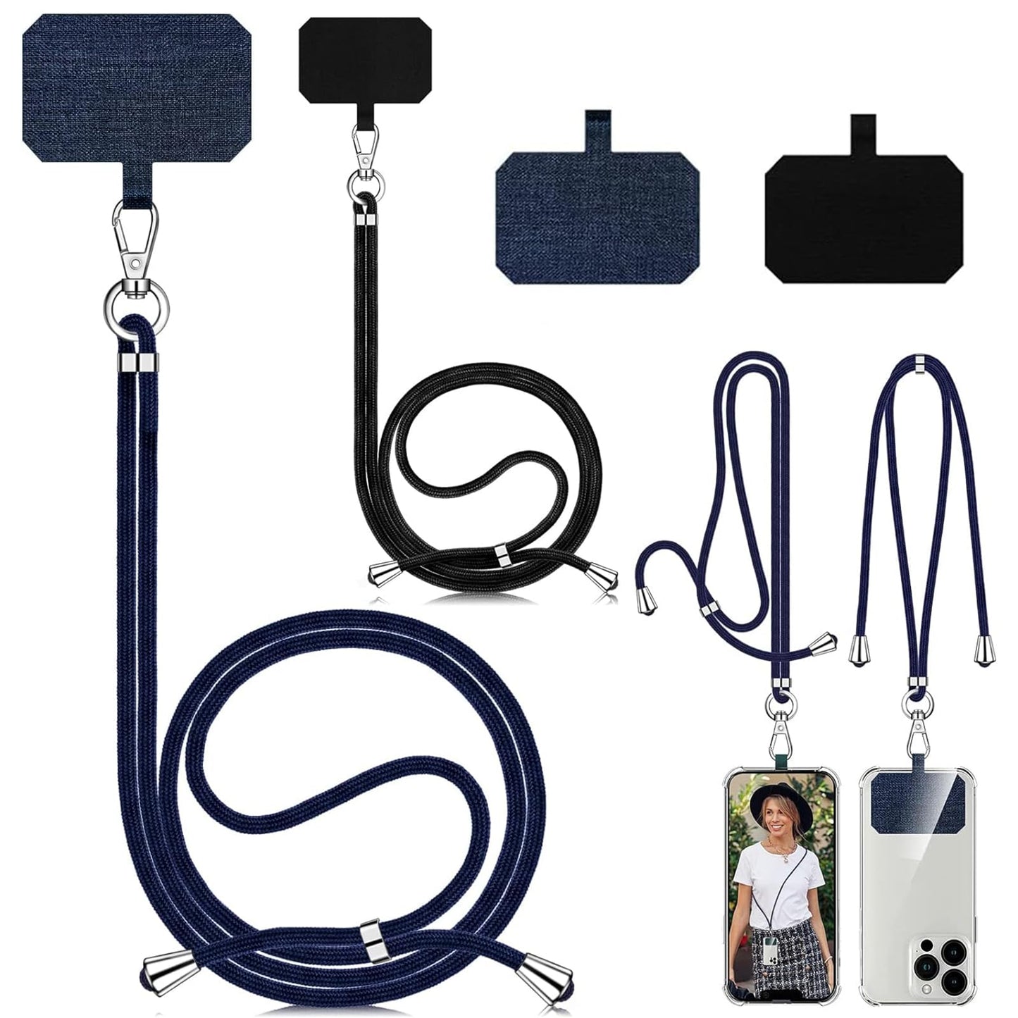 YONNAXO 2 Pcs Universal Cell Phone Lanyard, Crossbody Patch Phone Lanyard with Adjustable Nylon Neck Strap with Every Mobile Phone (Blue + Black)…