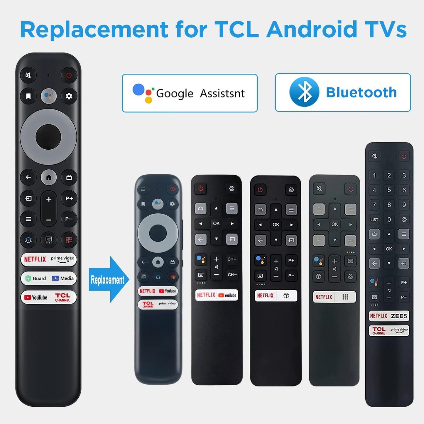 Amtone OEM Replacement Google Voice Remote Control RC813 for TCL Android TV Mini-LED QLED 4K UHD Smart TV with 6 Shortcut Buttons