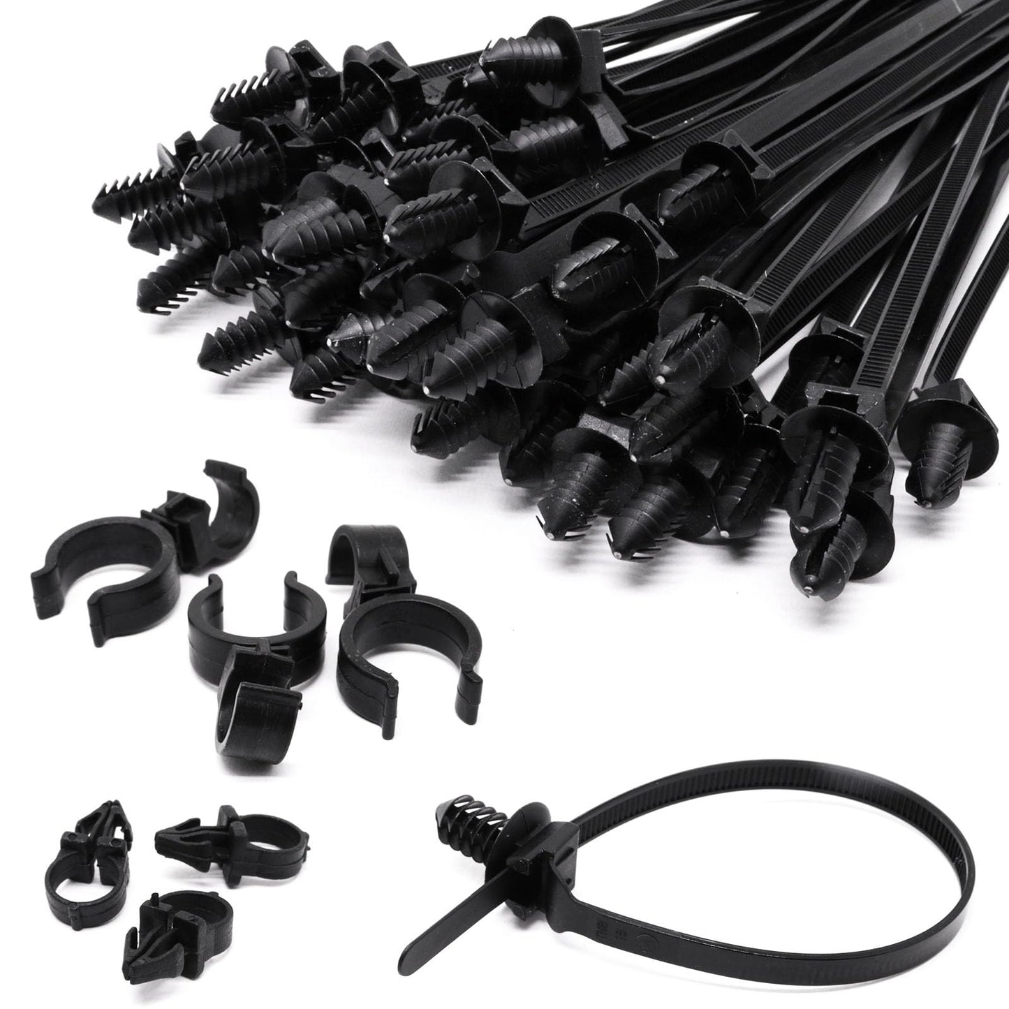 S SYDIEN Push Mount Zip Ties 50Pcs, Heavy Duty Black Wire Zips Tie Mounts, 2 in 1 Nylon Self Locking Push Mount Cable Zip Tie for Engine Bay Wire