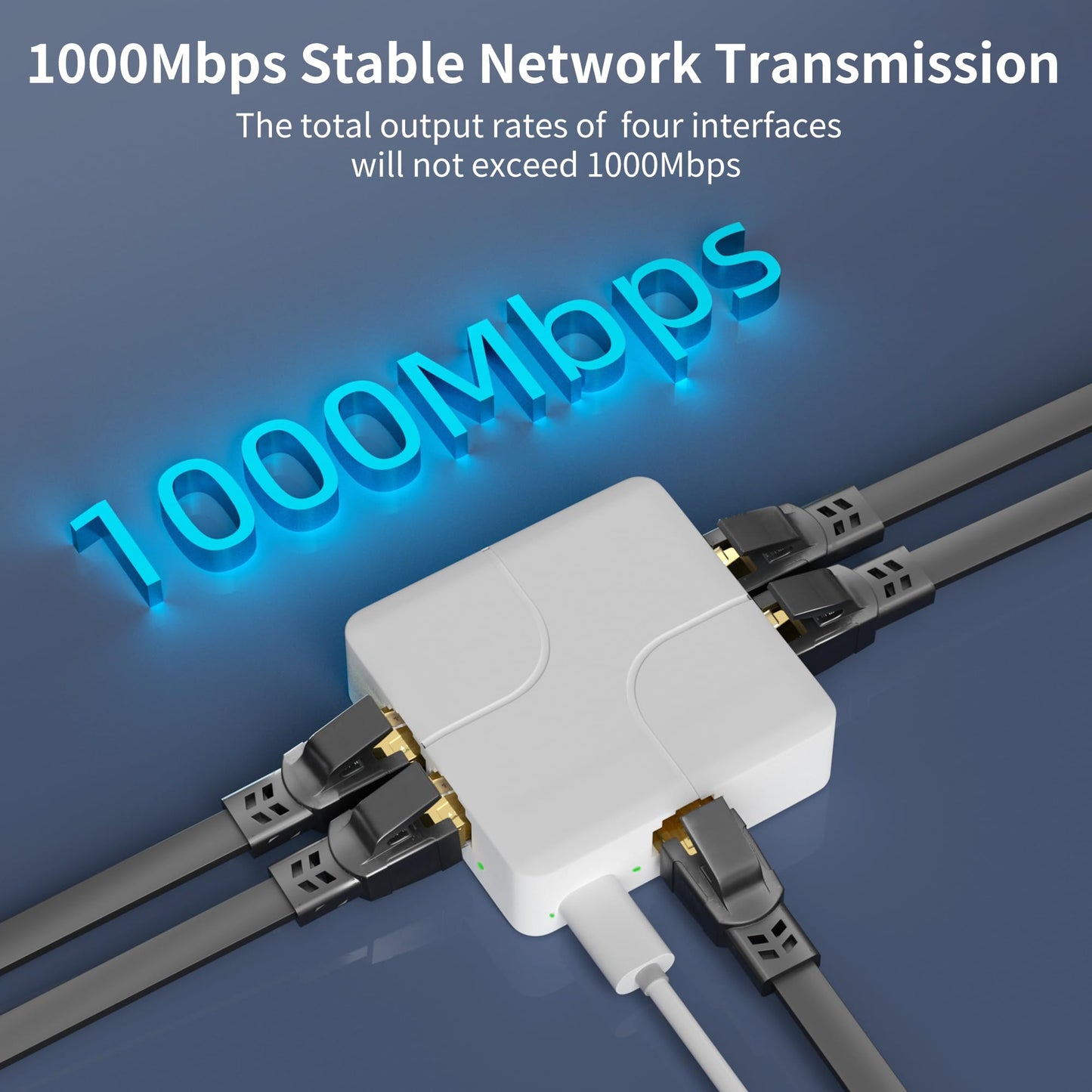 Gigabit Ethernet Switch 4 Port, Ethernet Splitter with USB Power Cable, Support 4 Devices Simultaneously Networking, 5 RJ45 Ports Splitter Adapter
