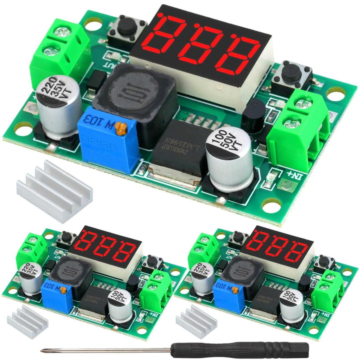 MTDELE 3Pcs LM2596 DC-DC Buck Converter Module Adjustable 4.0-40V Input Voltage Conversion 1.25V-37V Output Voltage with LED Digital Display