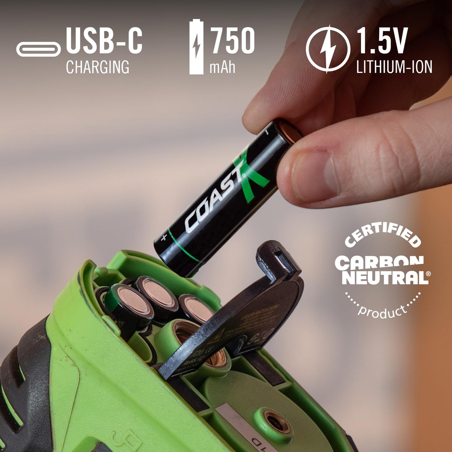 Coast AAA USB-C Rechargeable Batteries, ZITHION-X, Lithium Ion 1.5v 750 mAh, Long Lasting, Charges Under 1.3 Hours, Charging Cable Included…