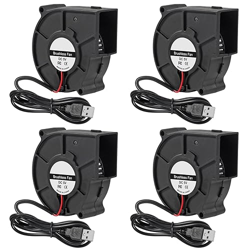 ACEIRMC 4pcs 75x30mm Blower Cooling Fan Turbine Centrifugal Fan 5V Brushless USB Sleeve Bearing/Dual Ball Bearing 2 pin Computer Fan Multi Used