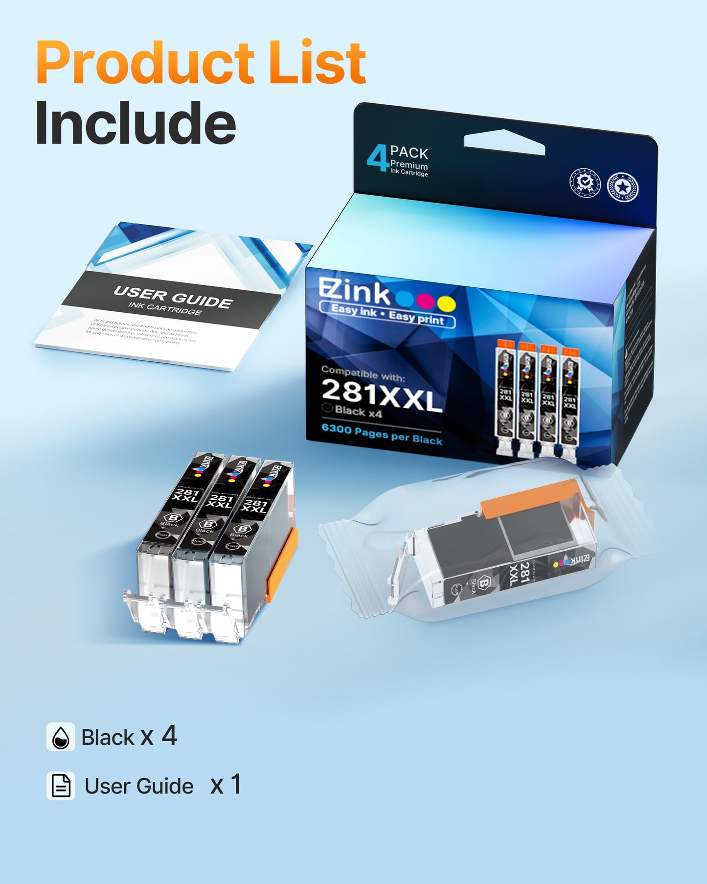 E-Z Ink Compatible for Canon 281 281XXL 4 Pack Black Ink Cartridges