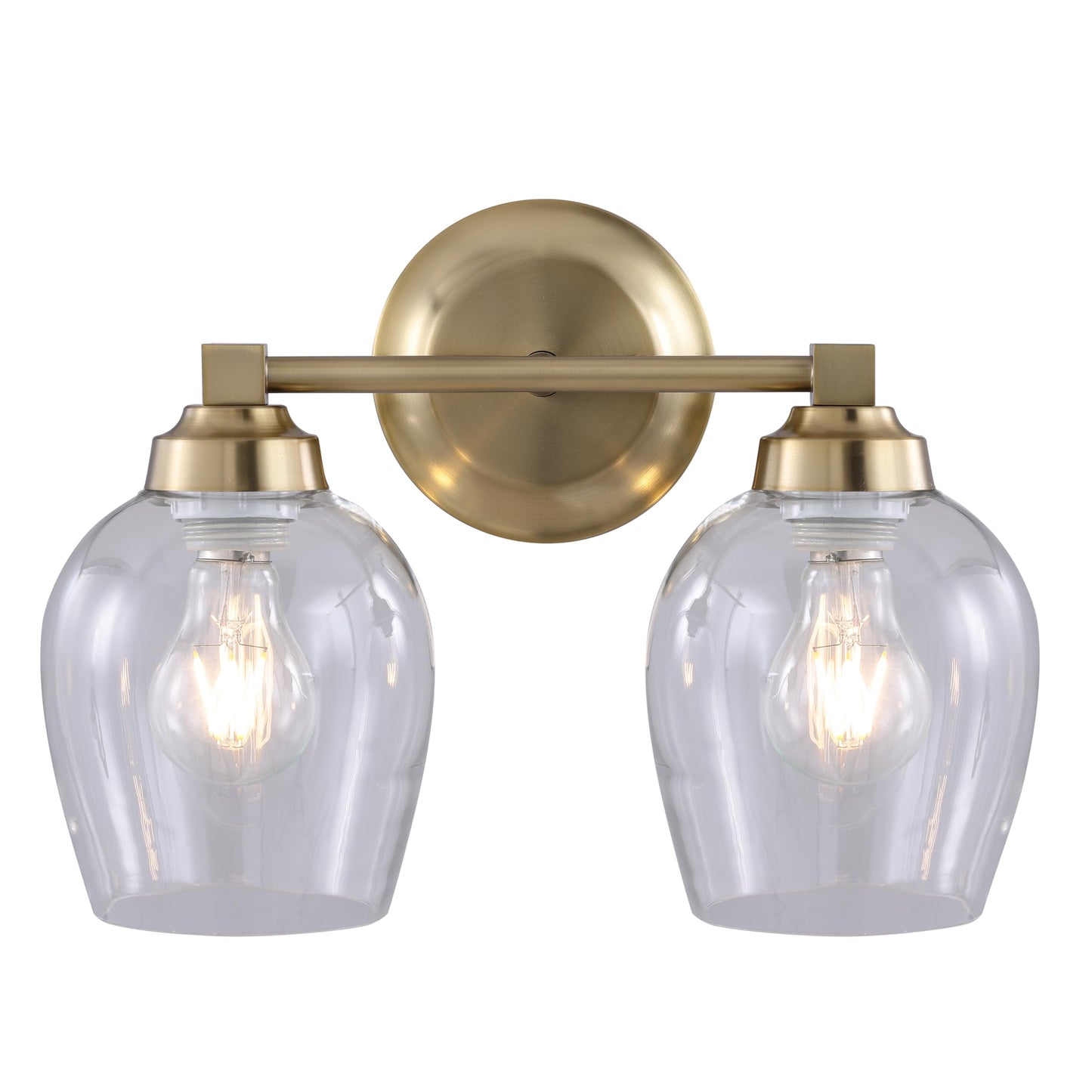 Aspen Creative 62736-22-2, Two-Light Metal Bathroom Vanity Wall Light Fixture, 14" Wide, Transitional Design in Antique Brass with Clear Barrel Glass