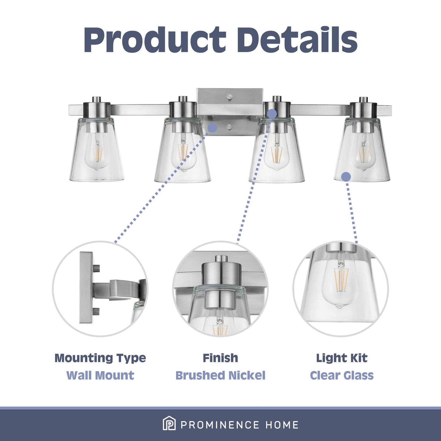 Prominence Home Fairendale 4 Light Brushed Nickel Bathroom Vanity Light with Clear Glass - 51528-01